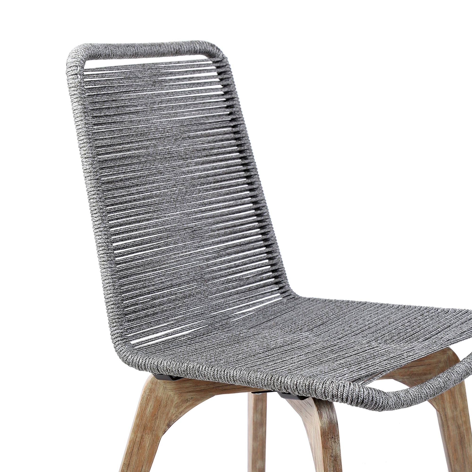 Gray Rope and Teak Wood Outdoor Dining Chairs, Set of 2