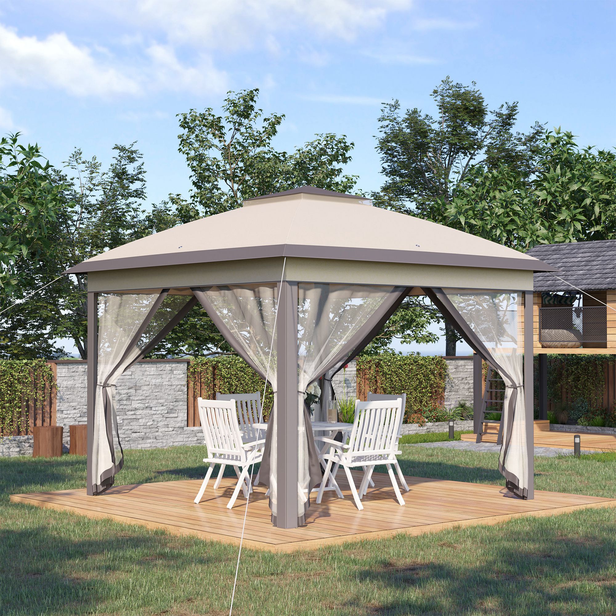 CASAINC CS-ORUS-743BE 10.8-ft x 10.8-ft Beige Grill Gazebo with Soft Top Roof