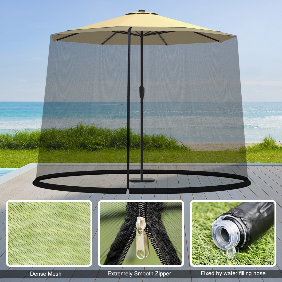 Clihome Durable and Waterproof Black Patio Umbrella Mosquito Net