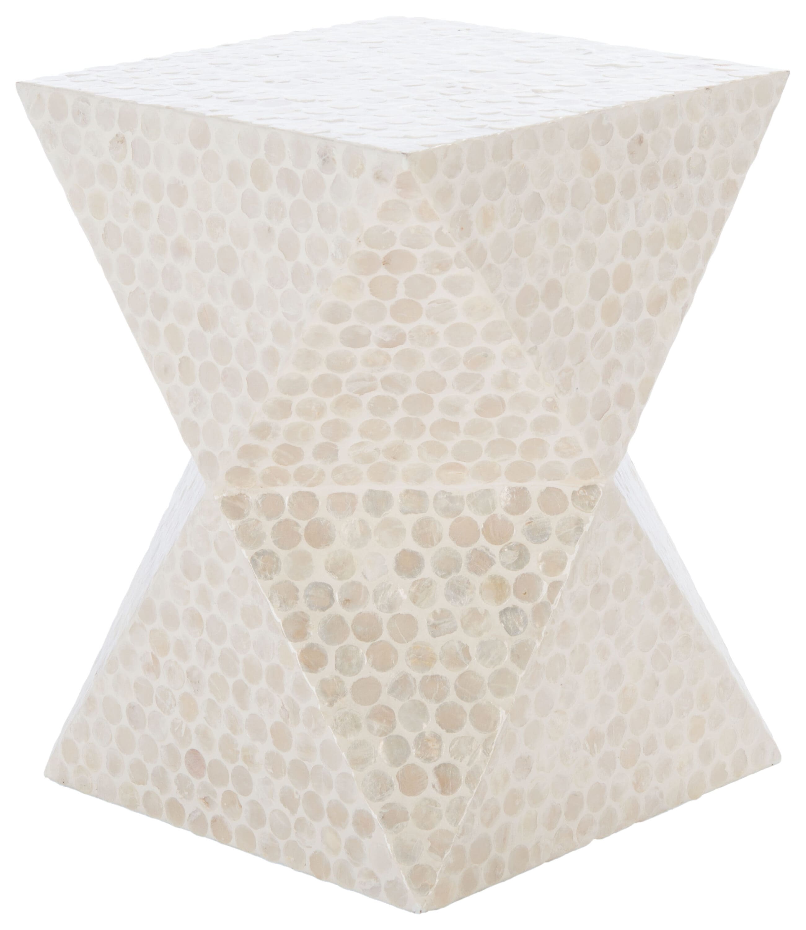 Milan Abstract White 21" Wood Accent Table with Capiz Shell Inlay