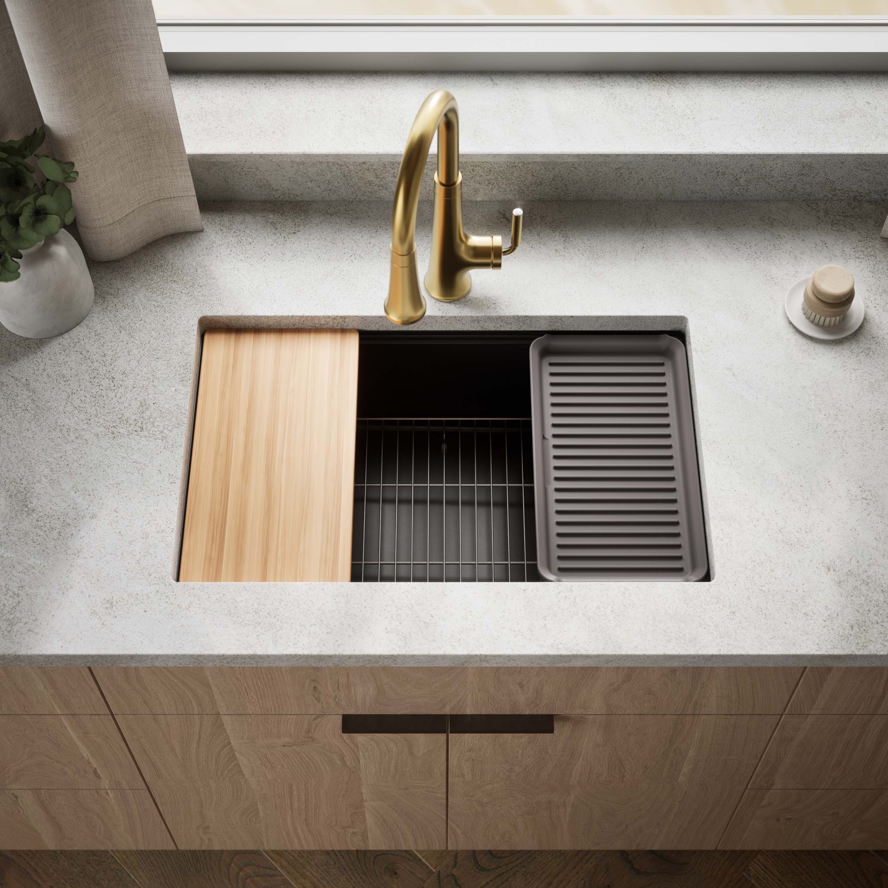 KOHLER 33712-PC-CM1 Billings Undermount 29.5-in x 18.31-in Composite Single bowl Workstation Kitchen Sink with Drainboard