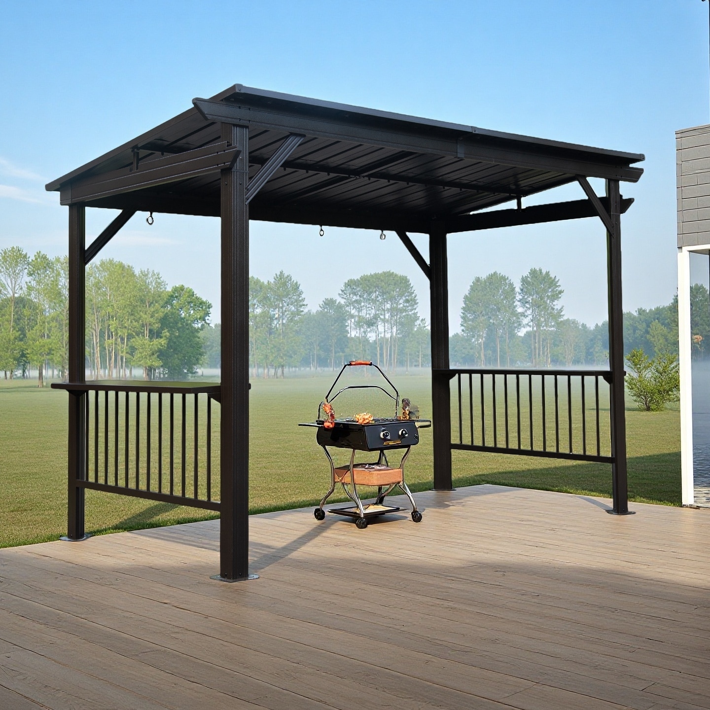 ToolCat BZ2-29-PW 12-ft x 6.5-ft Grey Grill Gazebo with Hardtop Roof