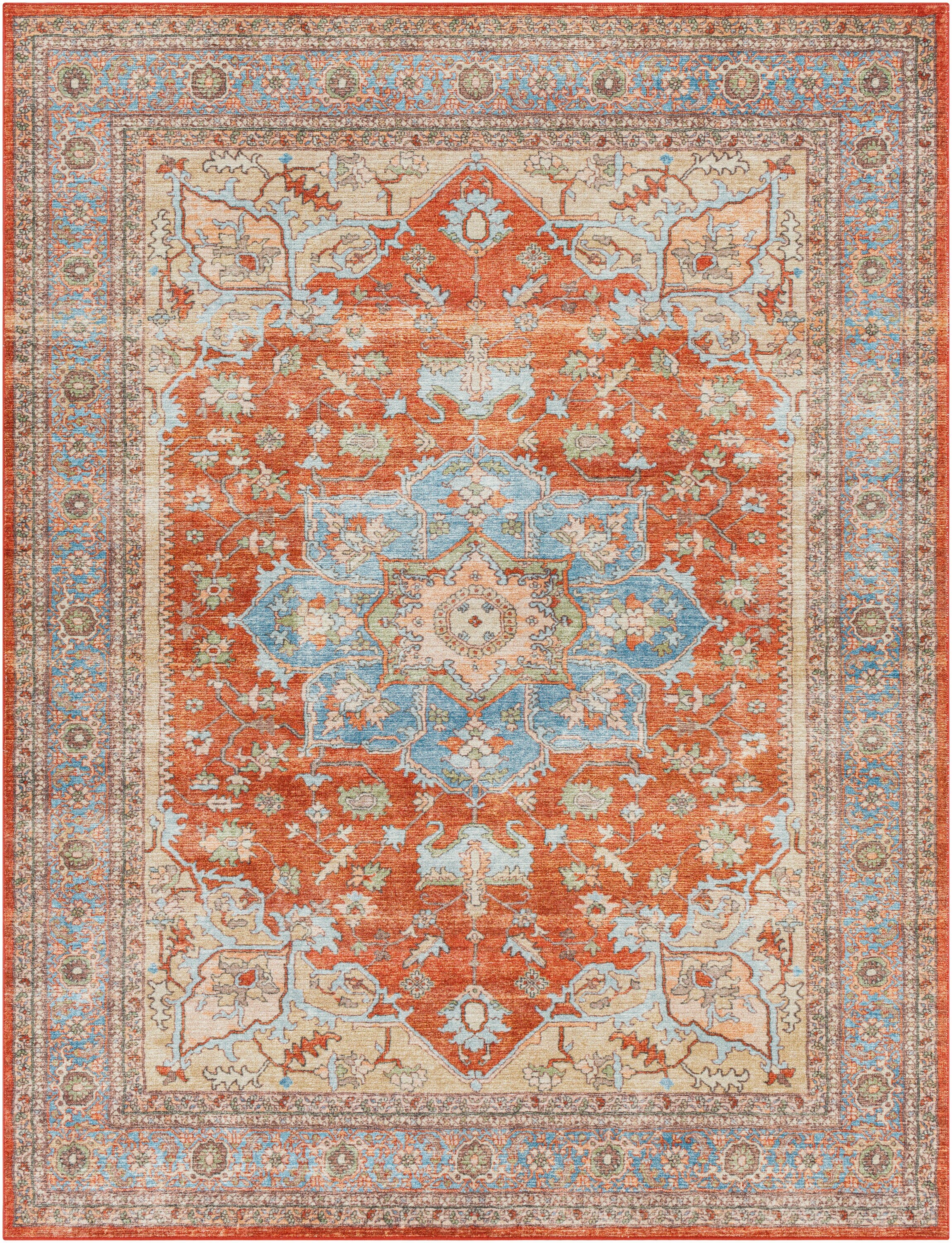Elegant Red Synthetic 6'7" x 9' Easy-Care Rug