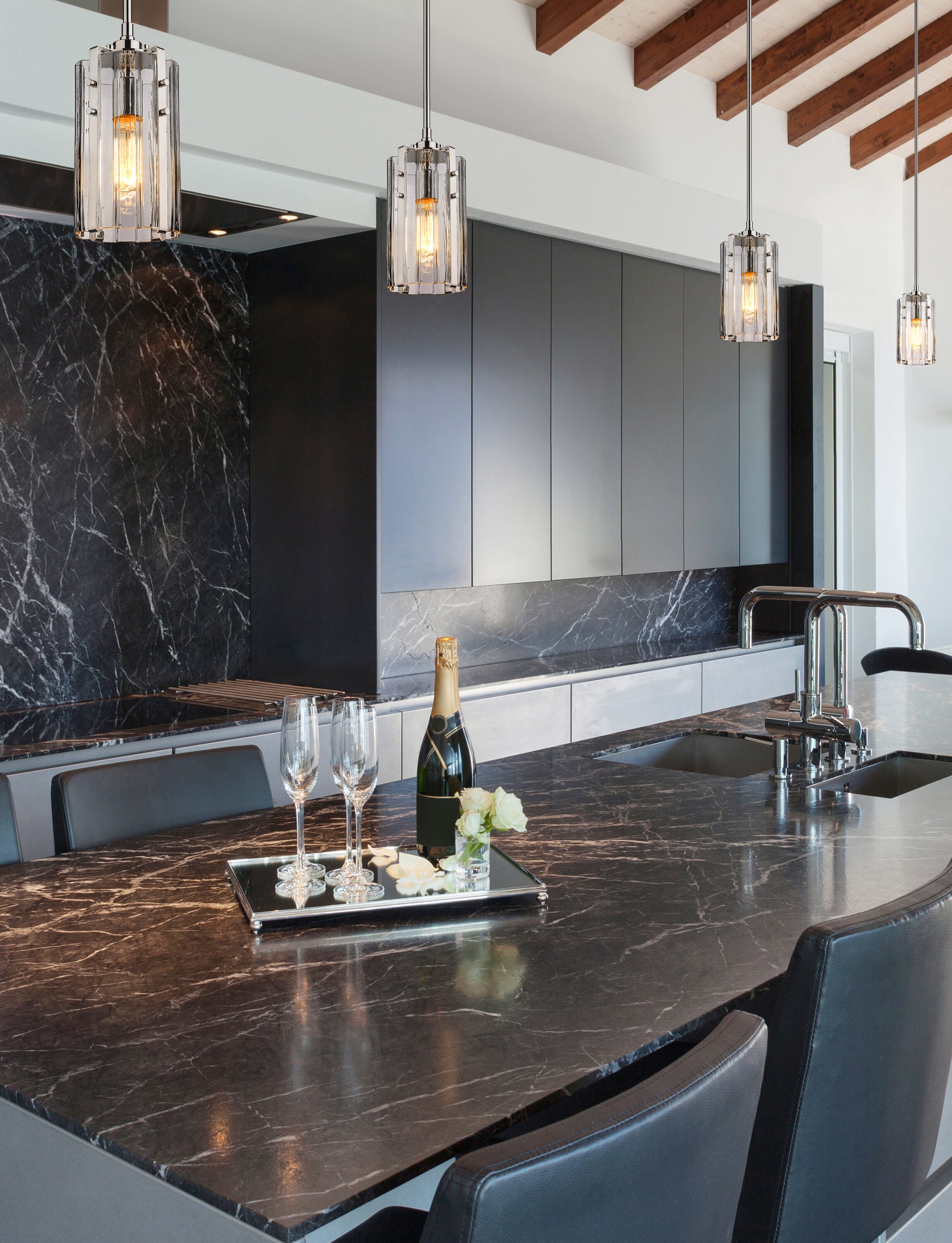 Polished Nickel 12" Mini Pendant with Glass Shade