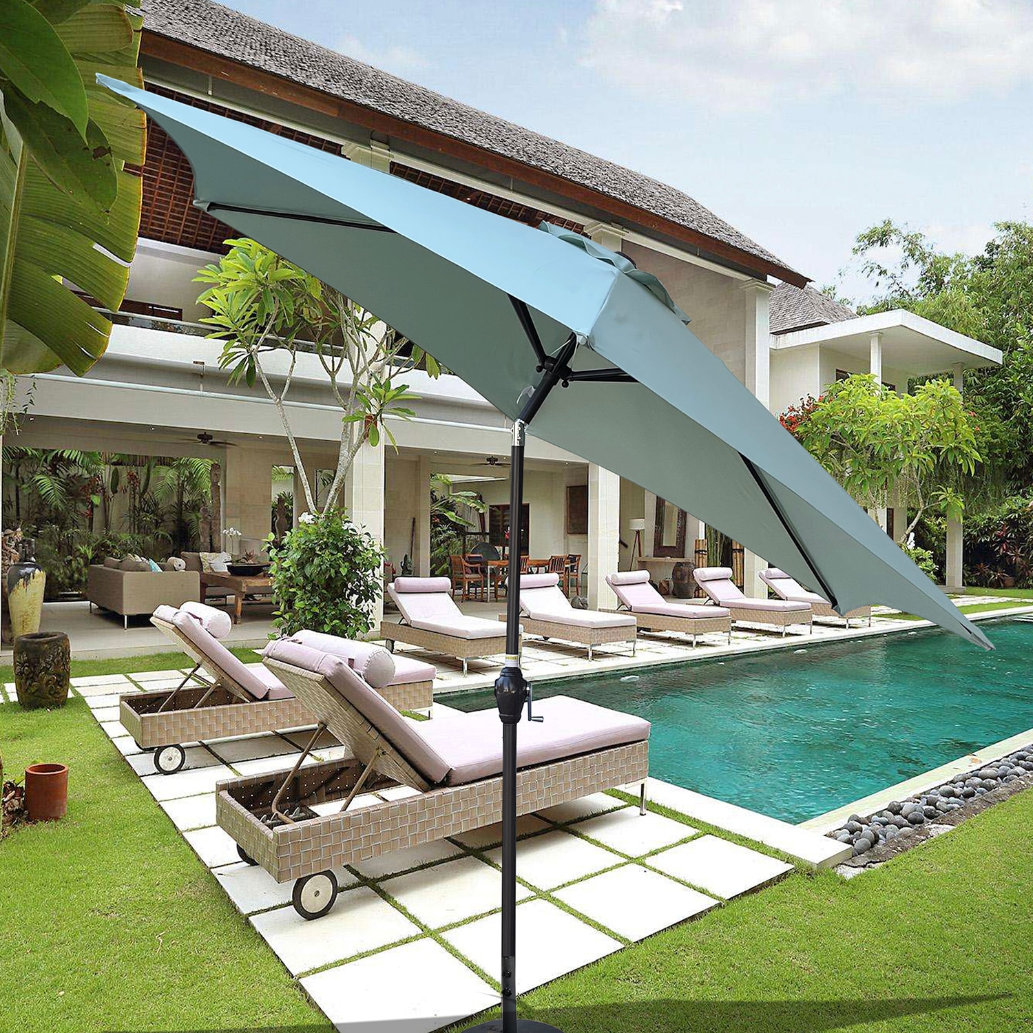 SINOFURN 9 ft Brown Polyester Tilt-and-Crank Garden Patio Umbrella with ...