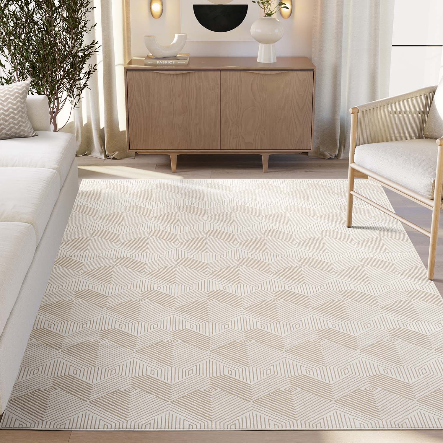 Abani Rugs REG530A-6 Regal 6 x 9 (ft) Loomed Cream/Brown Rectangular Indoor Geometric Machine washable Area rug