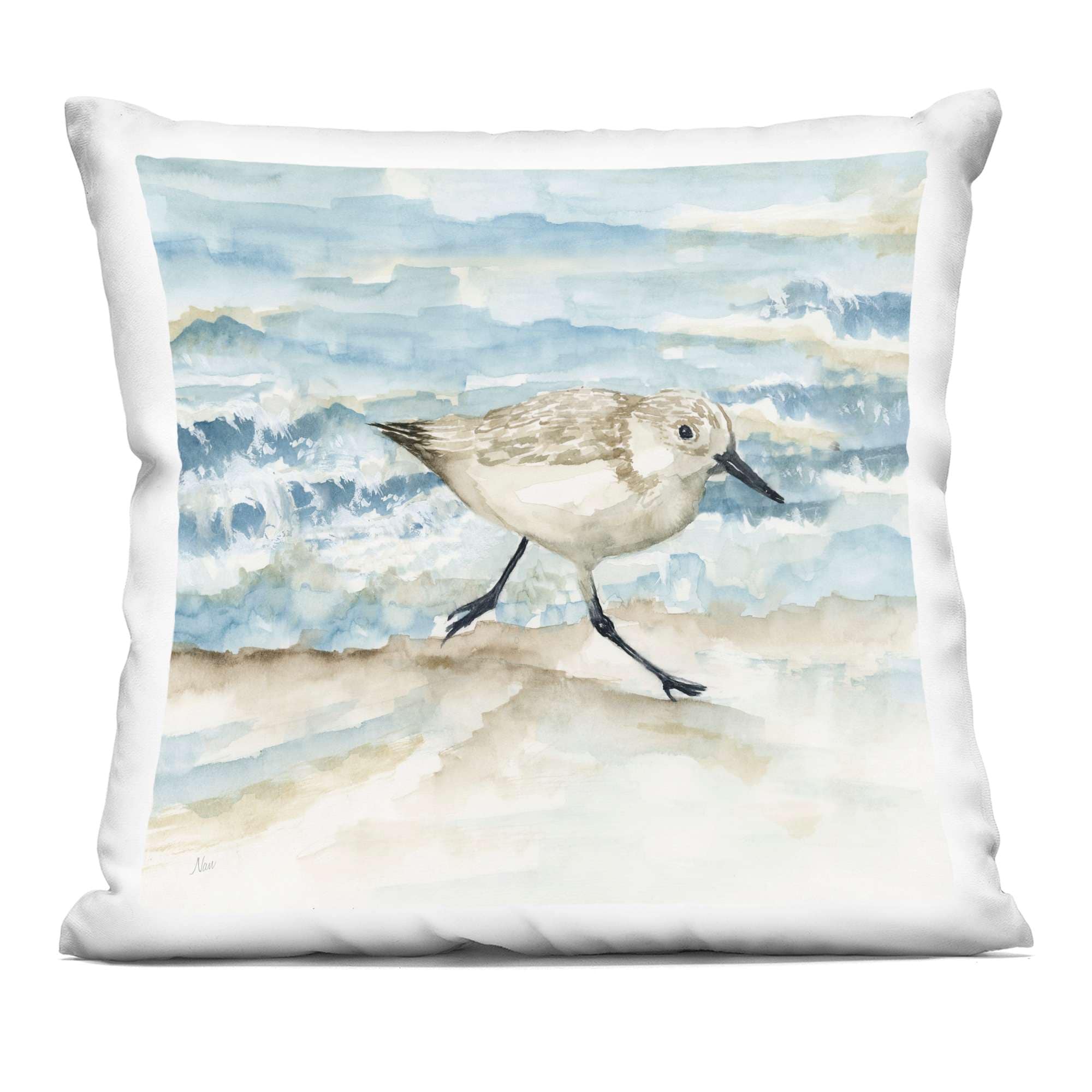 Stupell Industries PLO-791-SQW-18X18 Sandpiper Striding Shore Decorative Printed Pillow Design by Nan