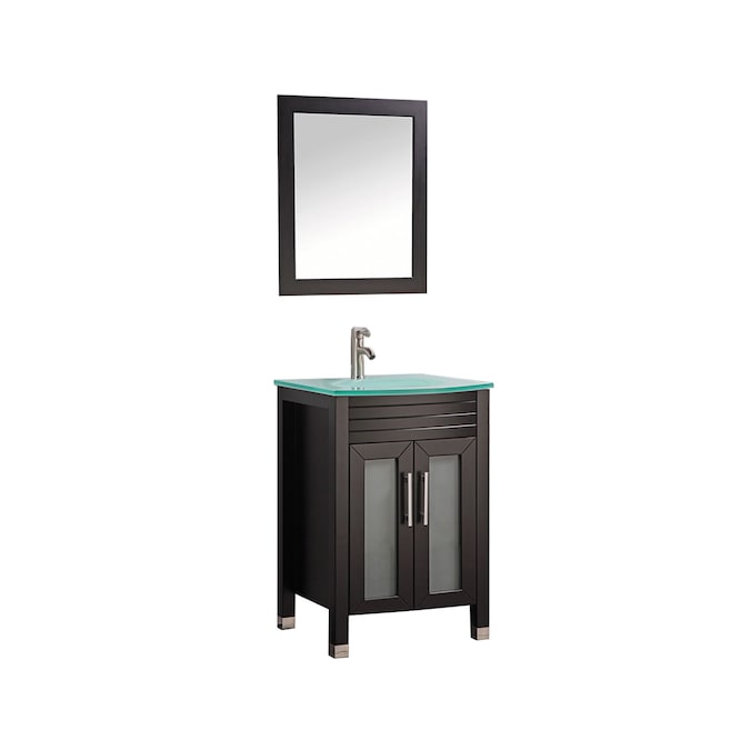 Mtd Vanities 24 In Espresso Single Sink Bathroom Vanity With Green Glass Top Mirror And Faucet Included The Tops Department At Com - Bathroom Vanity Faucet Sets