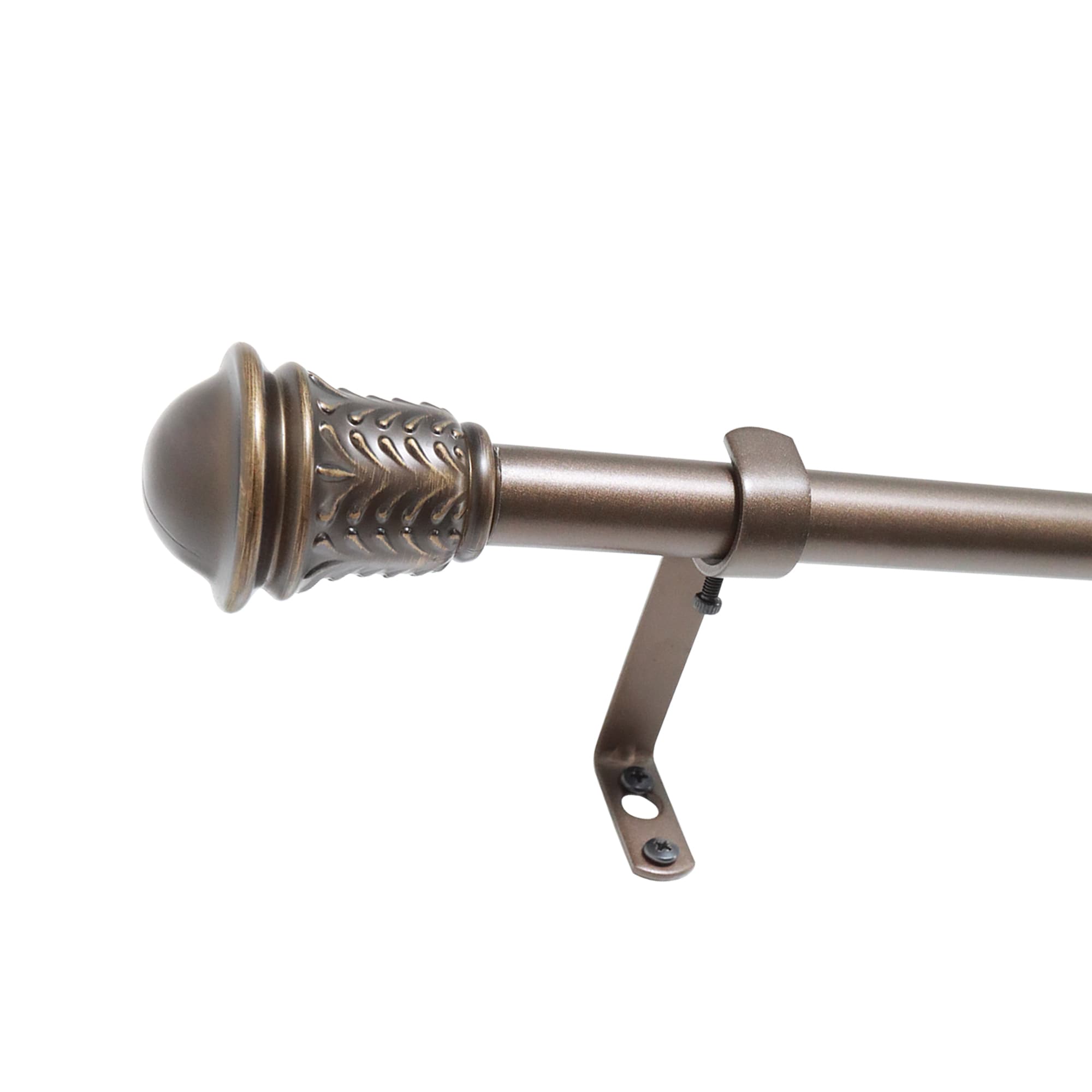 Bronze Adjustable Steel Curtain Rod with Plastic Finials, 72-144 Inches
