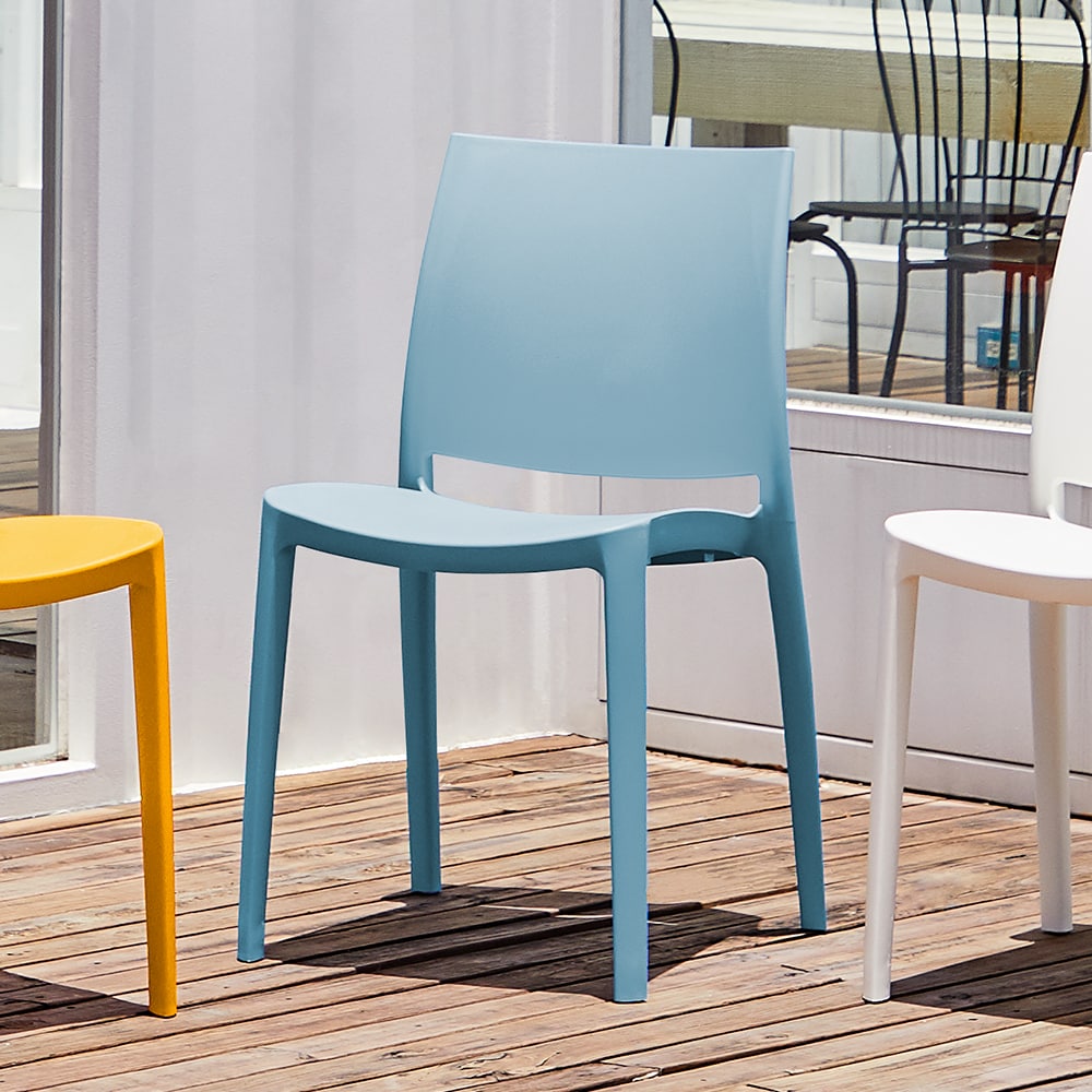 Lagoon 7052B9-SBLGA Sensilla Set of 4 Stackable Baby Blue Plastic Frame Stationary Dining Chair with Solid Seat