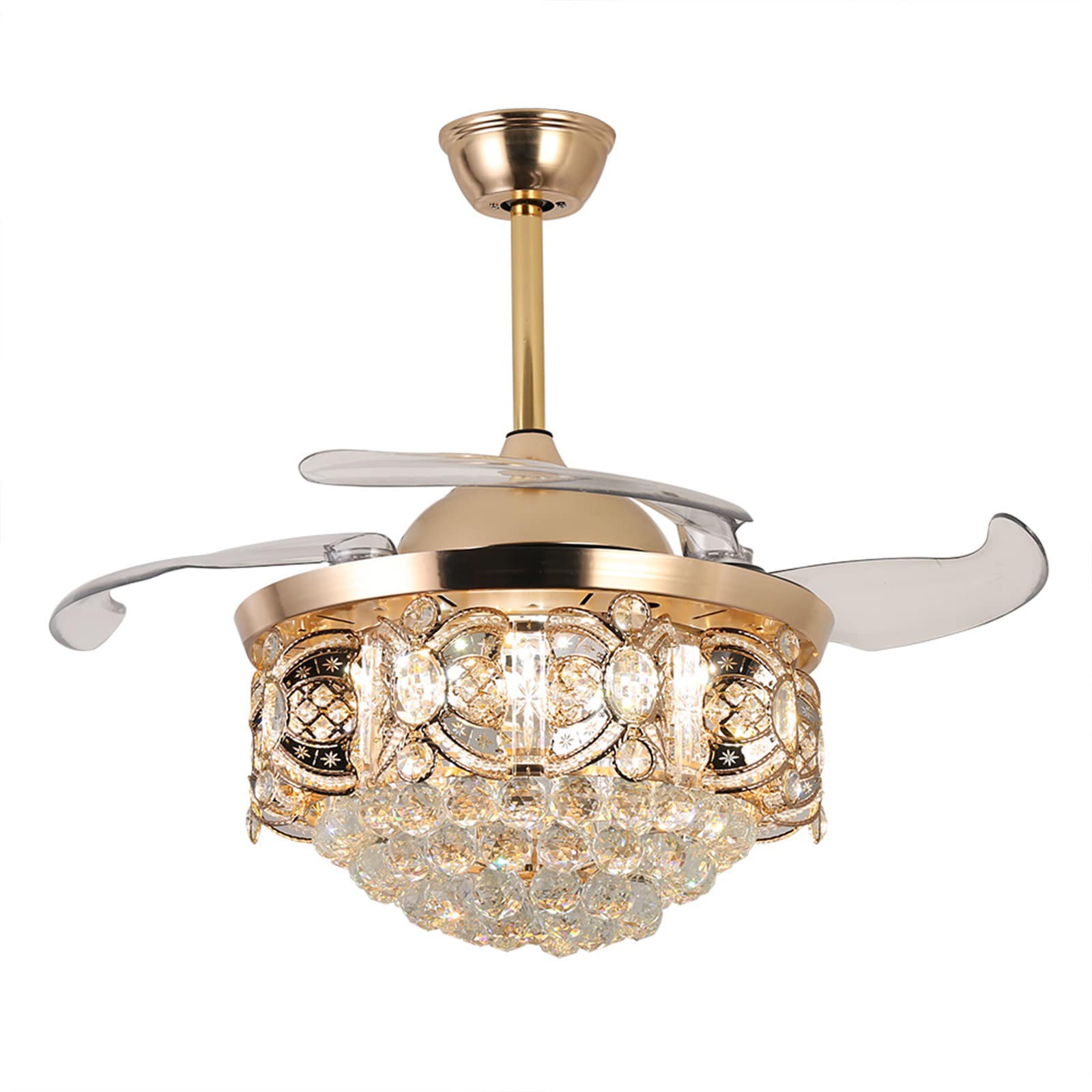 Gold Crystal 42'' Retractable Blade Ceiling Fan with Remote