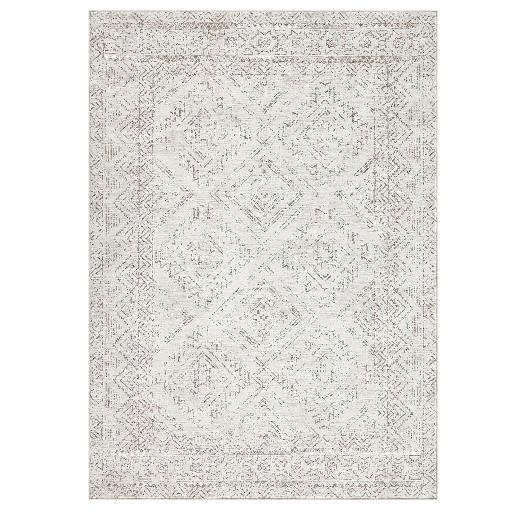 Qeetex LSN-PHO-33RAP54T 6 x 9 ft Polyester Cashmere Beige White Rectangular Hallway Bathroom Entryway Kitchen Office Foldable Geometric Modern Washable Area Rug