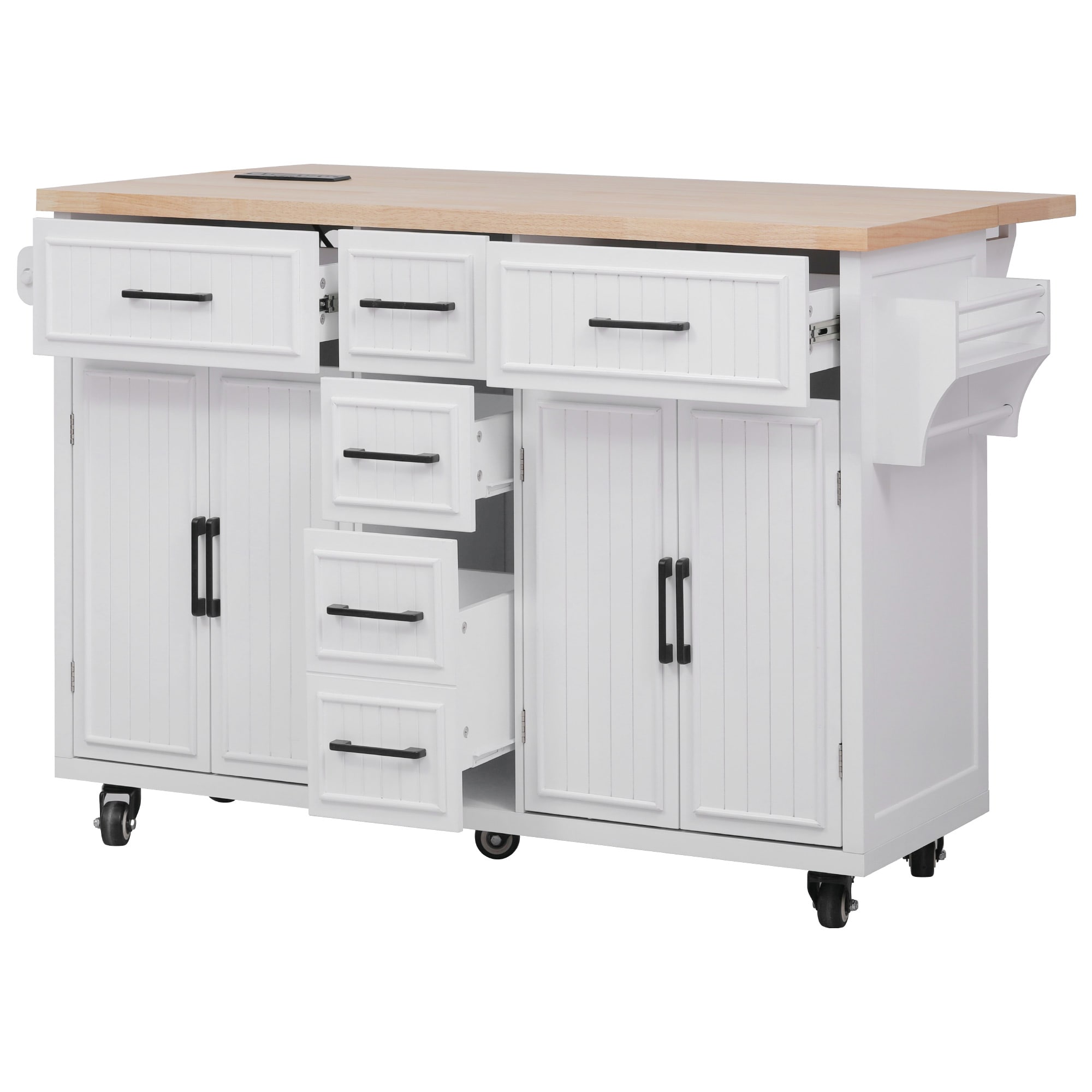 SINOFURN SYB260086WT White MDF Base with MDF Rolling Kitchen Cart ( 29.5-in x 56.5-in x 36-in )