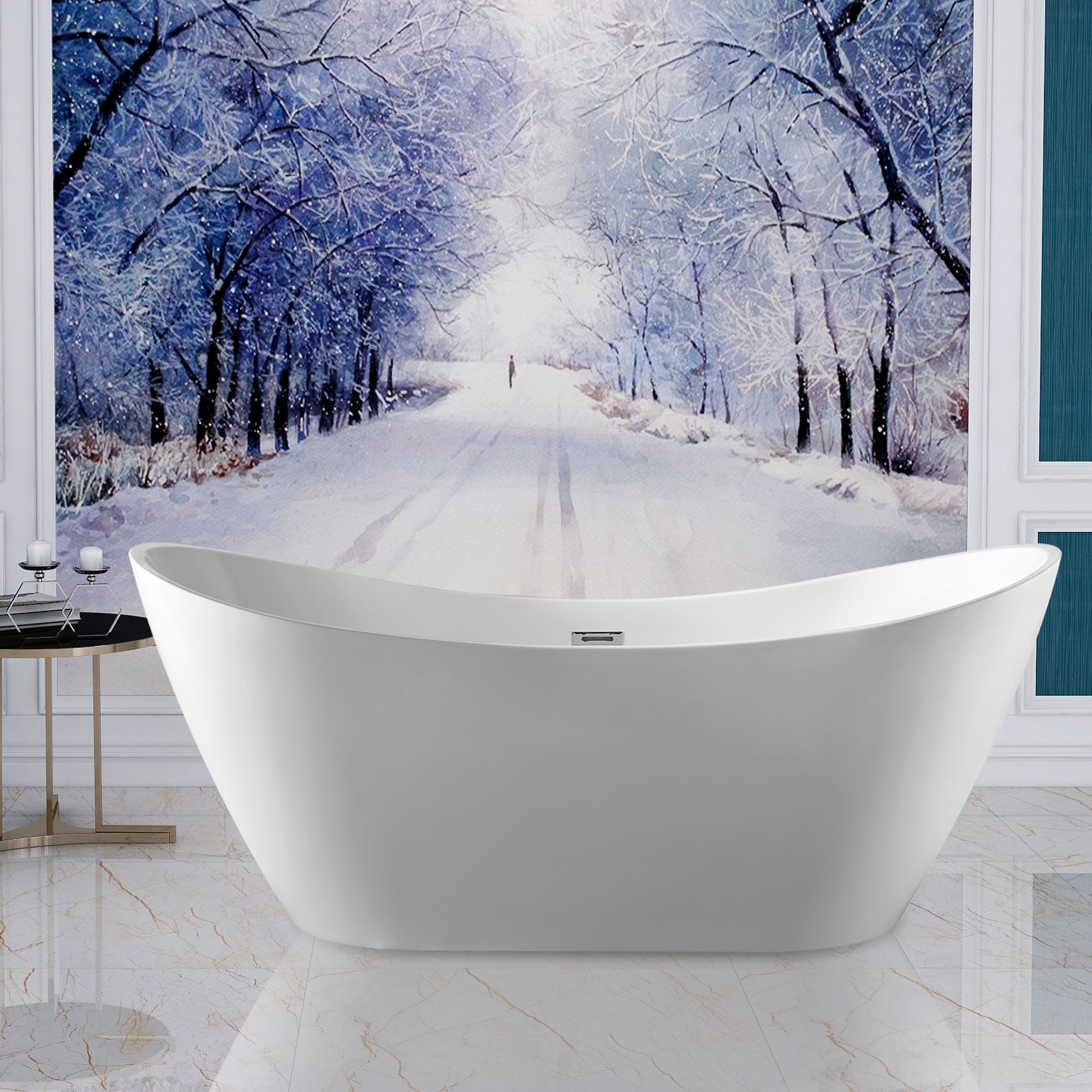 White Acrylic 71" Freestanding Soaking Bathtub with Chrome Drain