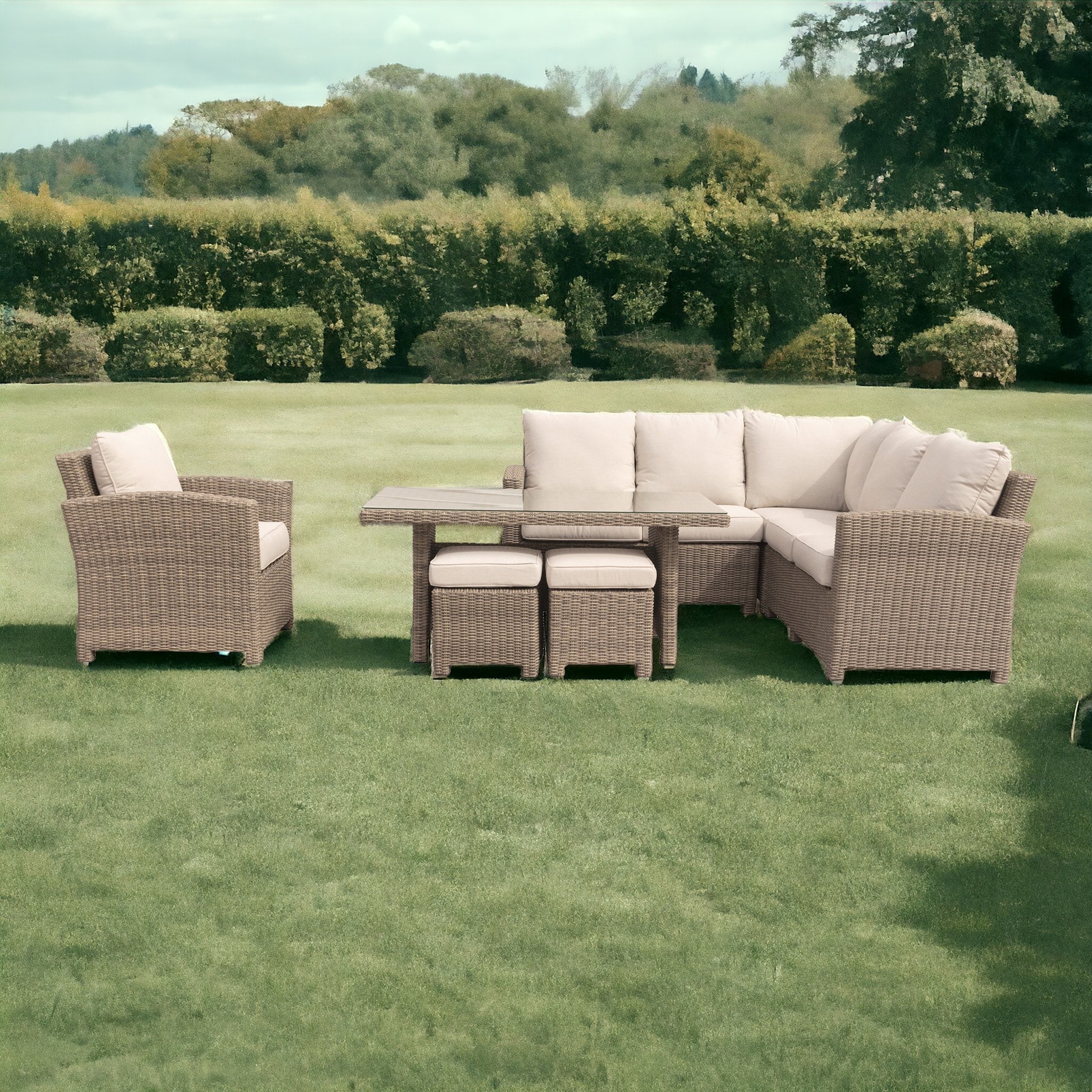 Courtyard Casual 5844 Capri 7 -Piece Wicker Patio Conversation Set with Cream Cushions