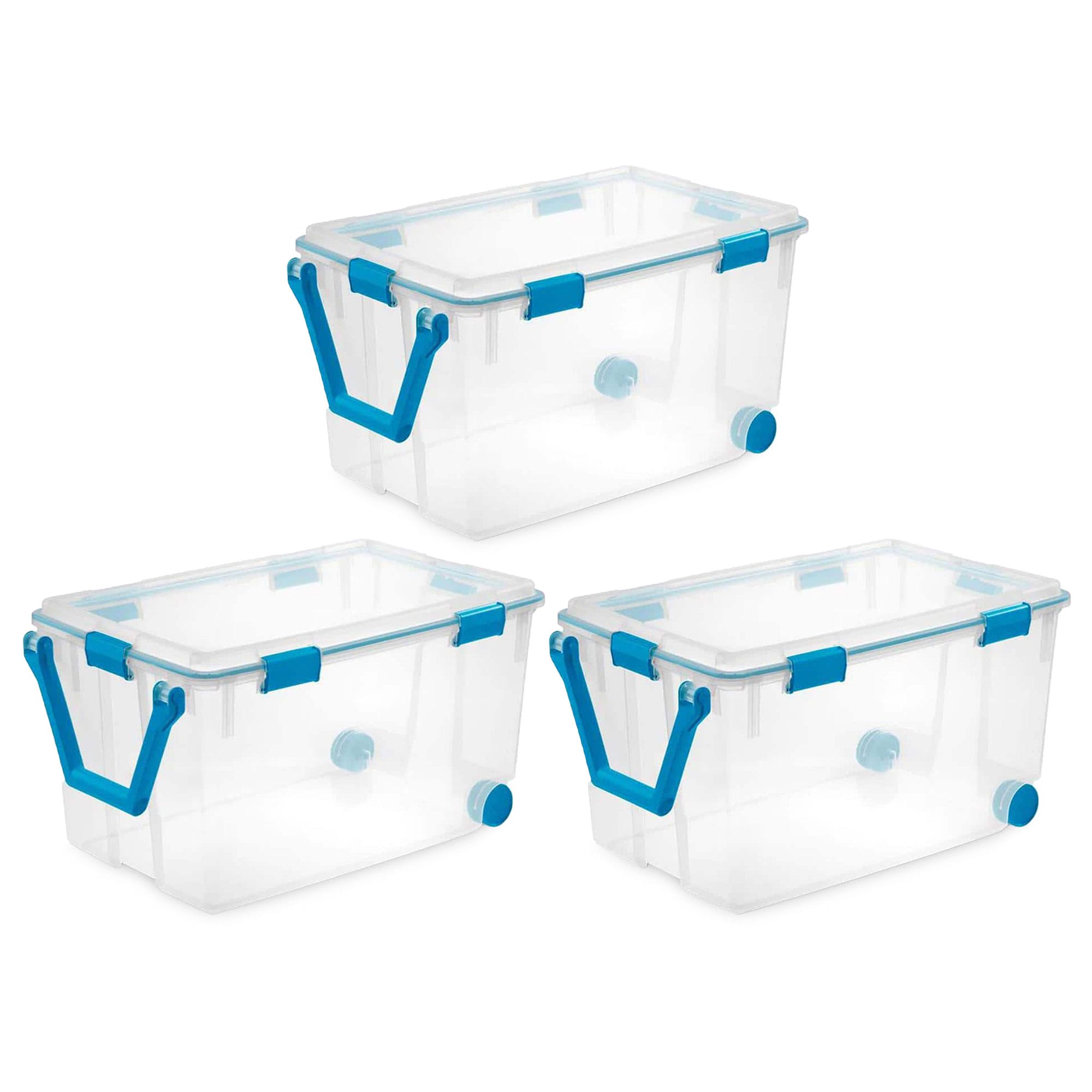 Hart - 200 Quart Clear Latching Rolling Plastic Storage Bin, Clear Tote/Blue Lid, Set of 2