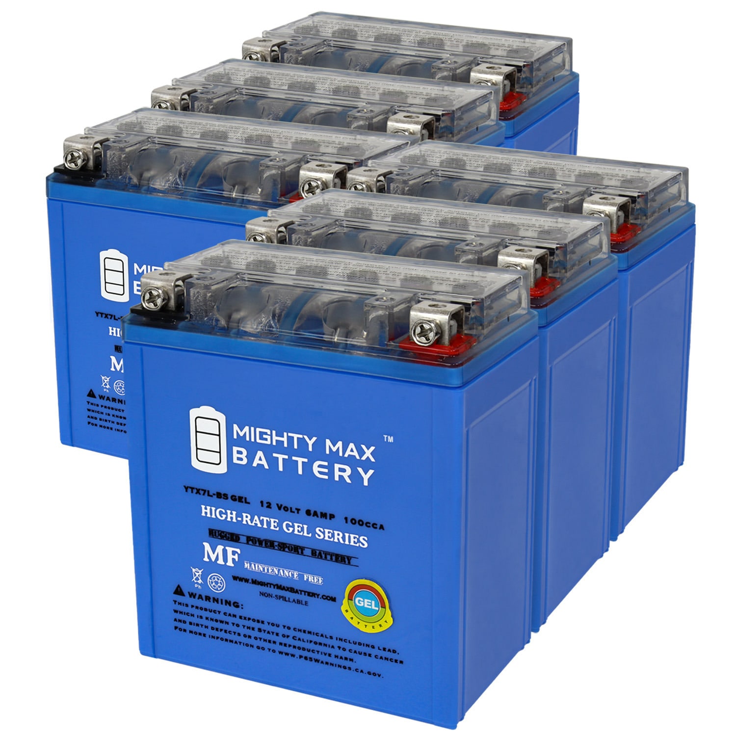 Mighty Max Battery MAX4001693 YTX7L-BSGEL12V 6AH Everstart ES-TX7L Rechargeable Sealed GEL 1260 Backup power Batteries 6 -Pack
