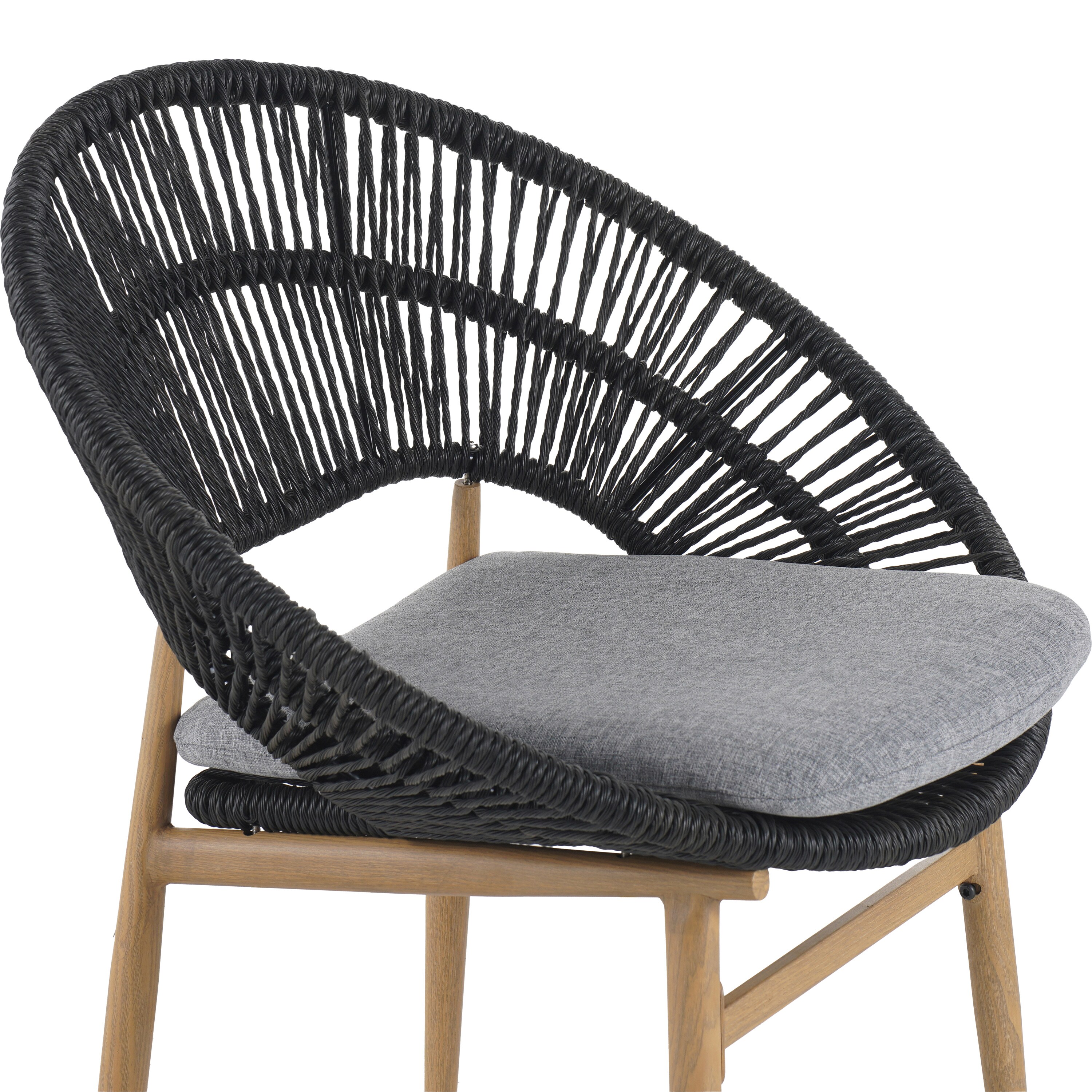 Afoxsos set of 2 outdoor wicker papasan style dining chairs dark gray faux rattan gray cushion teak finished legs weather resistant