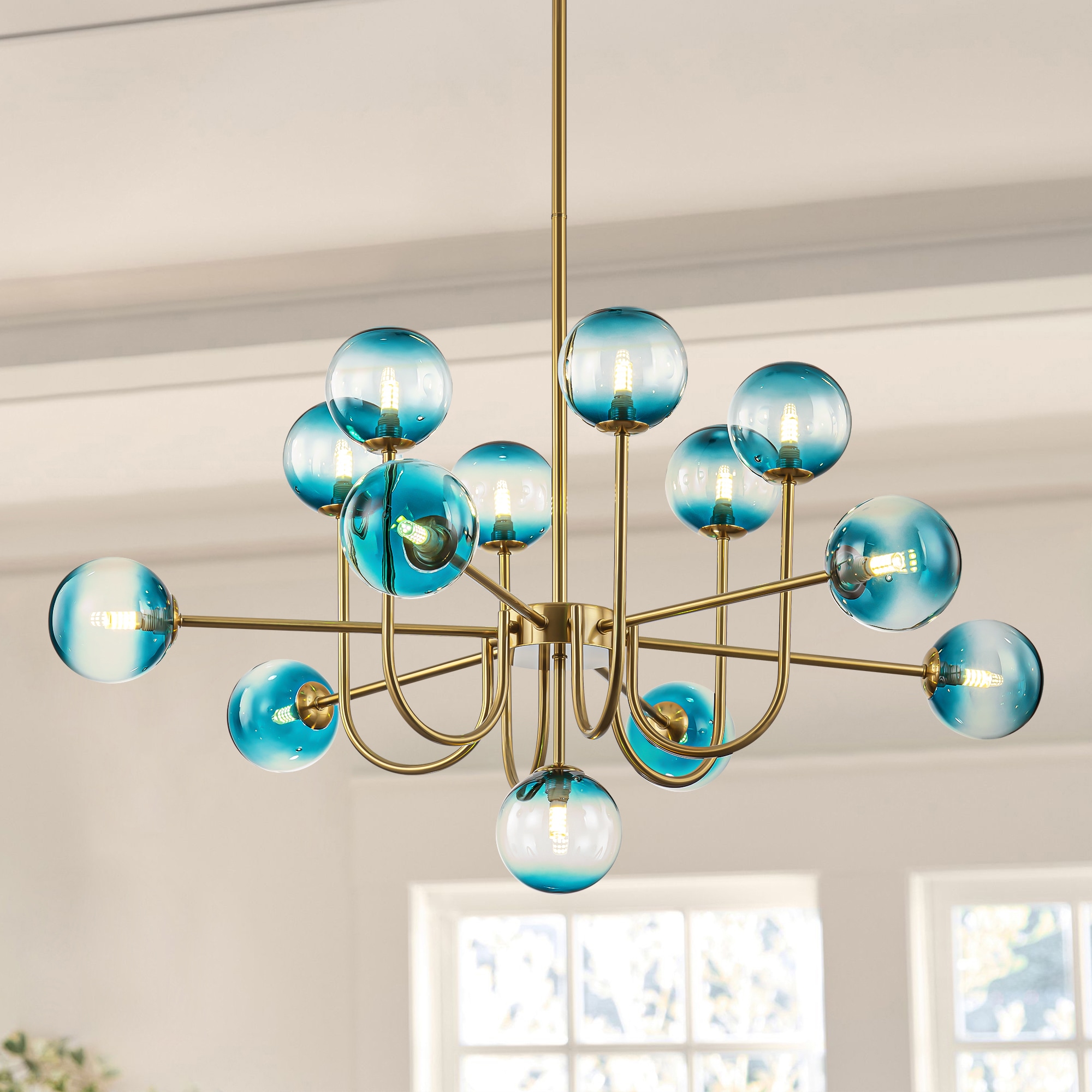 Rennnsan CL810149188 Isaiah 13 -Light Brushed Gold Mid-century For Use in Bedrooms, Dining Rooms, Foyers, Kitchens, Living Rooms Chandelier