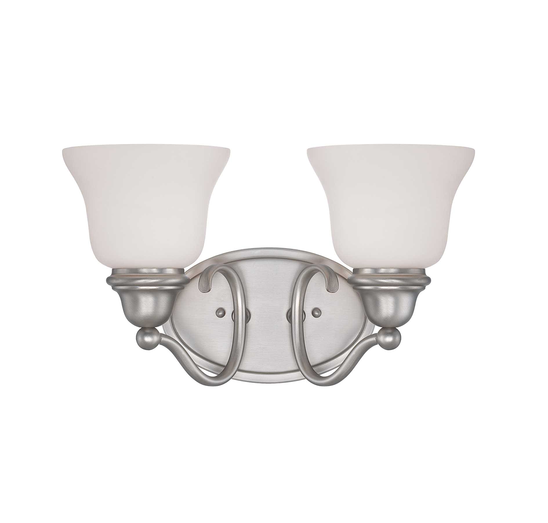 Pewter 2-Light Vanity Fixture with White Glass Shades
