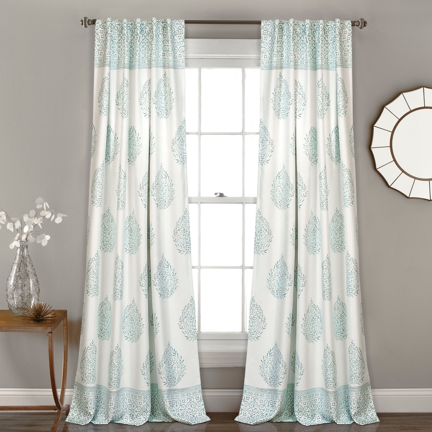 Lush Decor 16T001908 84-in Blue Floral Light filtering Top tab Curtain panel pair