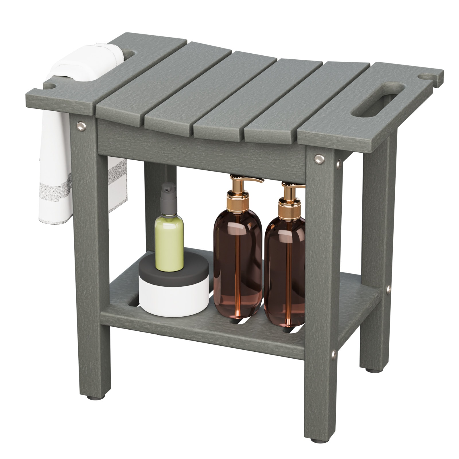 VINGLI - 19-in D HDPE Shower Bench for Inside Shower with Space-Efficient Storage Shelf and Dual ...