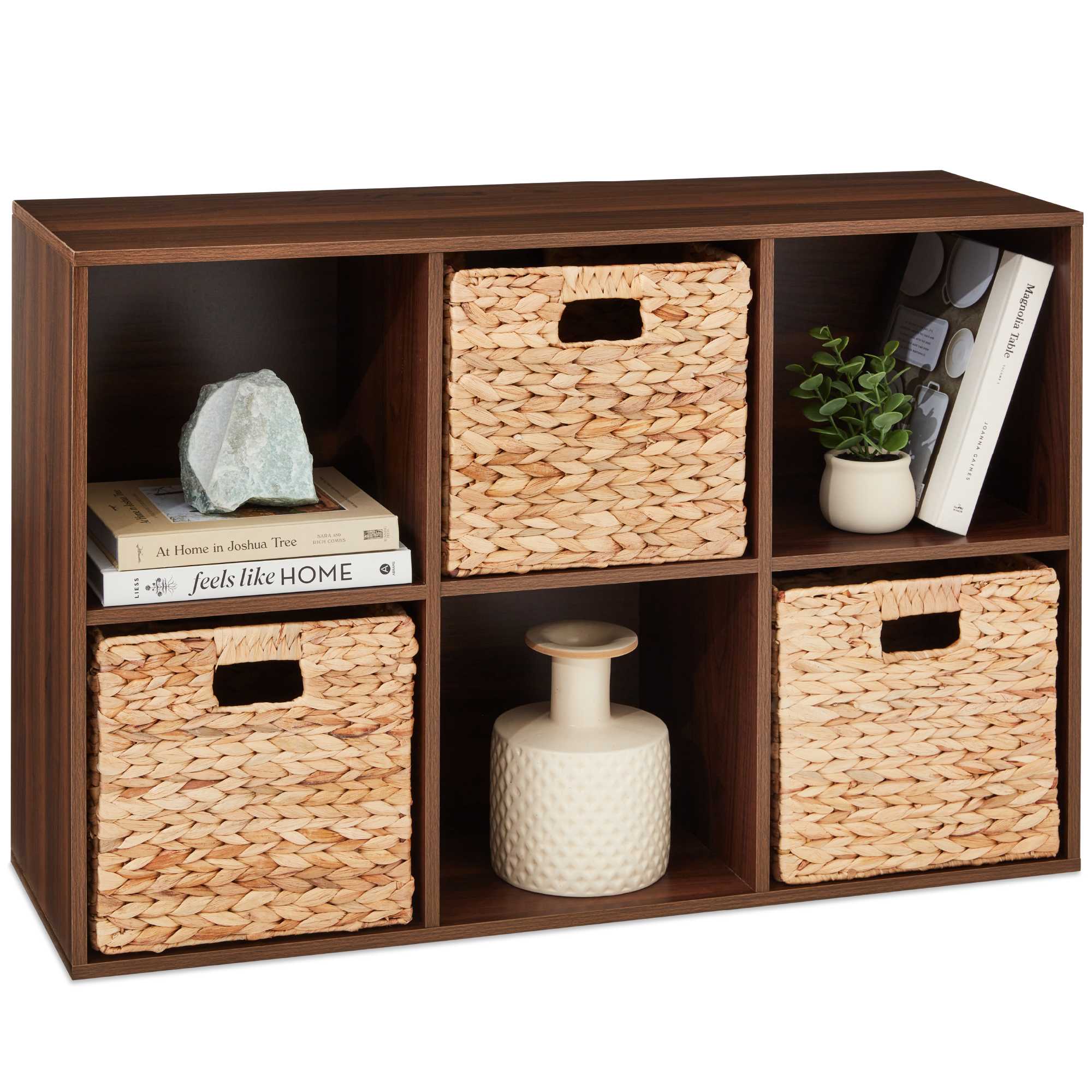 Best Choice Products SKY6872 6-Cube Bookshelf 11in Display Storage System Organizer w/ Removable Back Panels - Walnut