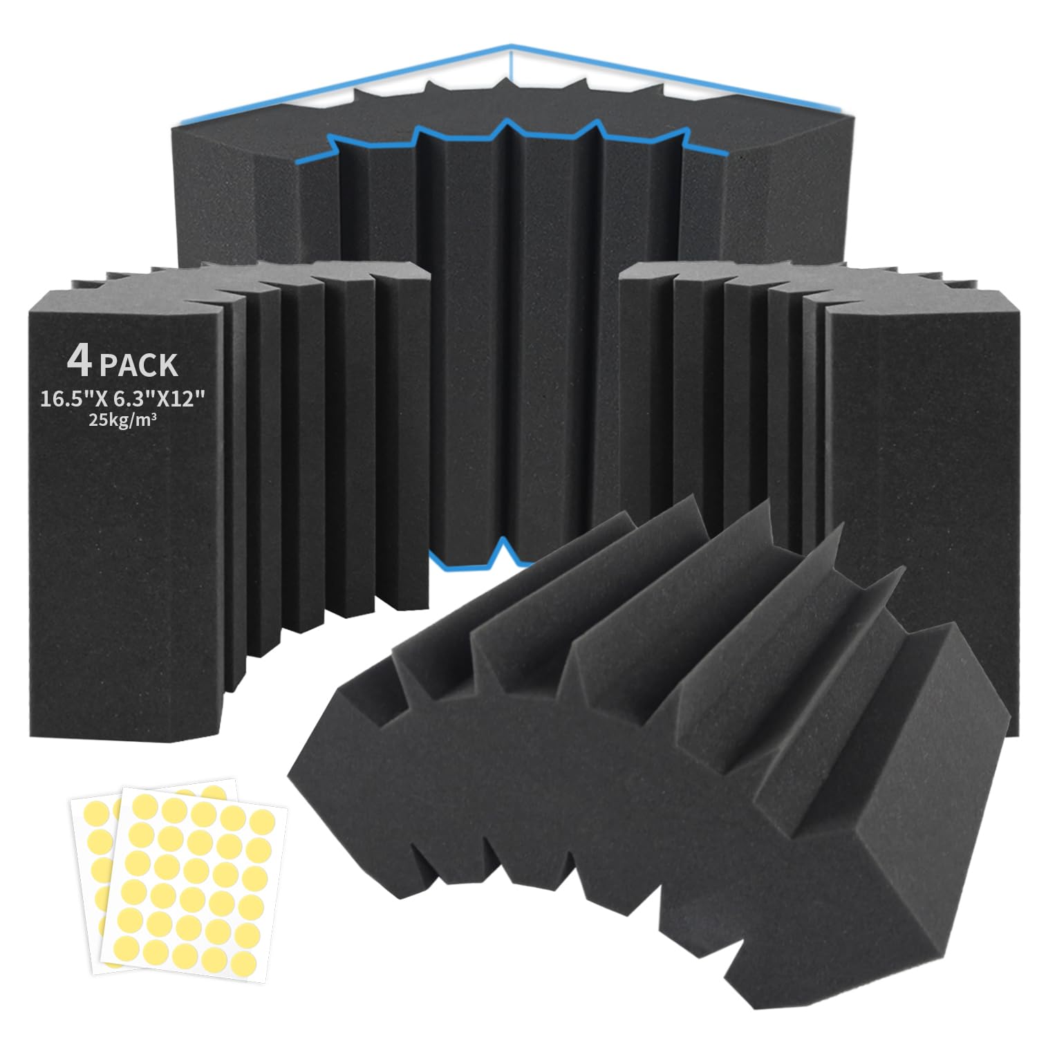 Misopily Acoustic Bass Traps Corner Foam Panels 4 Pack 16.5 in X 6.3 in X 12 in Soundproof Wall Padding for Home Studio Theater #LMS0821M202