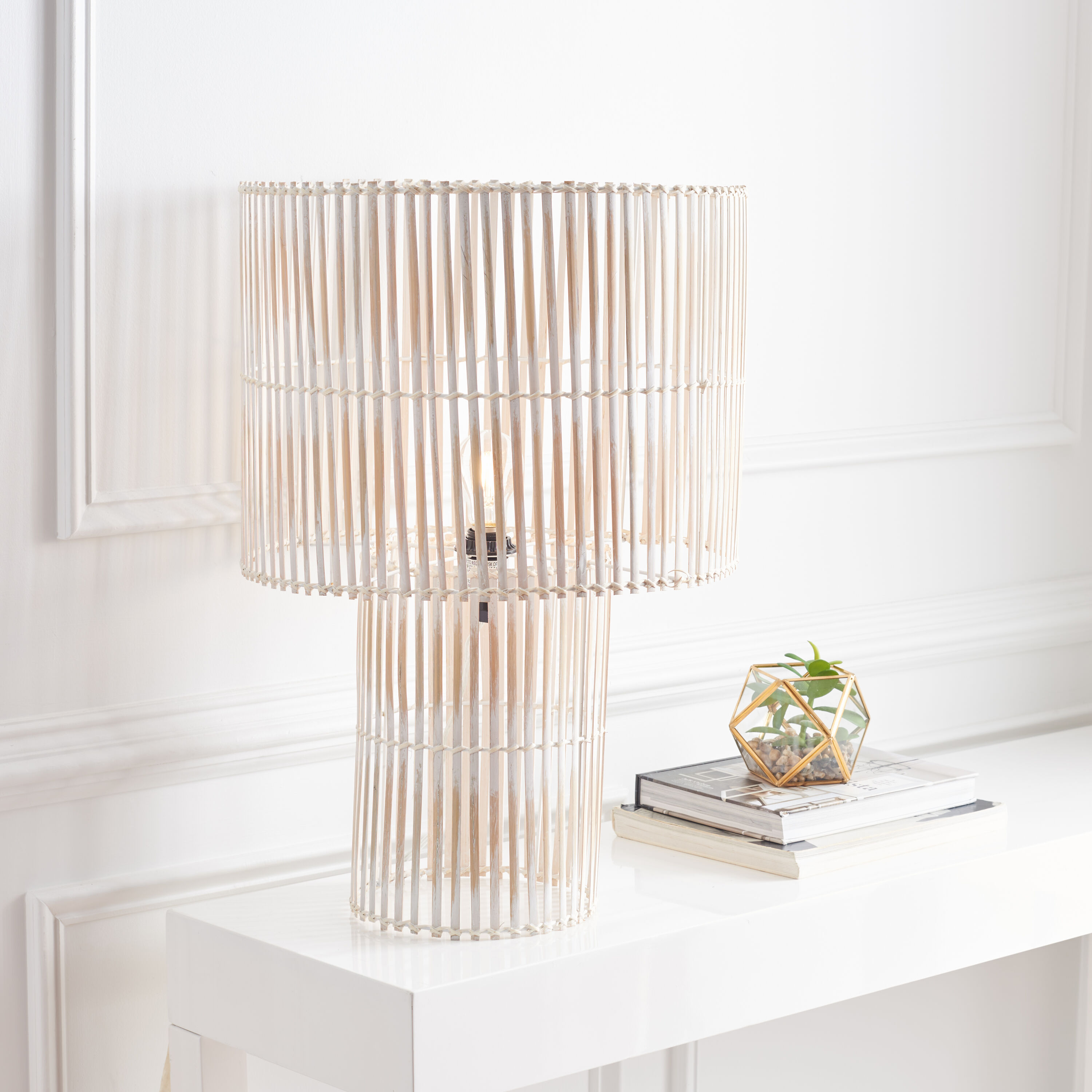 Safavieh TBL9015B Table Lamps 25-in White LED Incandescent On/Off switch Table Lamp with Rattan Shade
