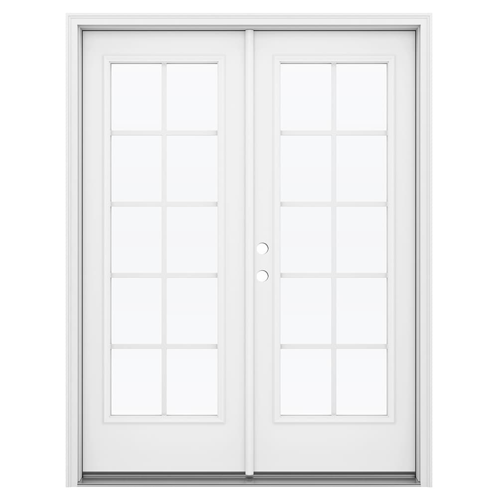 JELD-WEN 60-in x 80-in x 4-9/16-in Jamb Low-e Grilles Between The Glass Primed Steel French Right-Hand Inswing Double Patio Door Brickmould Included -  LOWOLJW192600122