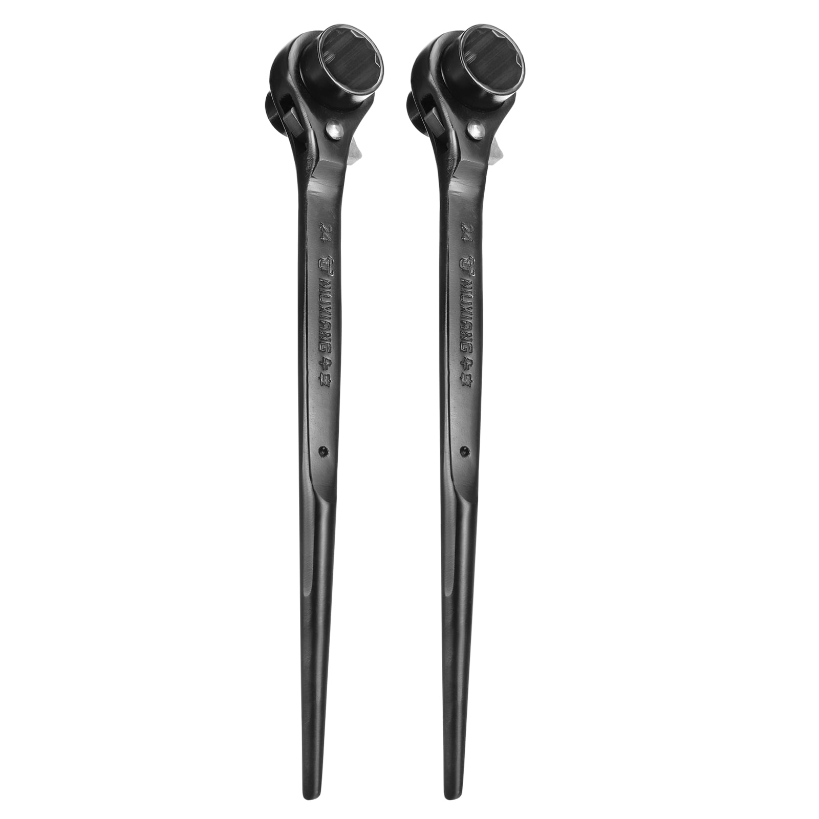 Harfington 2pcs Scaffolding Podger Ratchet Wrench 19mm x 24mm CR-V 12 Point Double Ended Socket Ratcheting Podger Scaffold Spud Spanner Tool for Auto Repair Mechanical Maintenance Black #S26032000UX1500