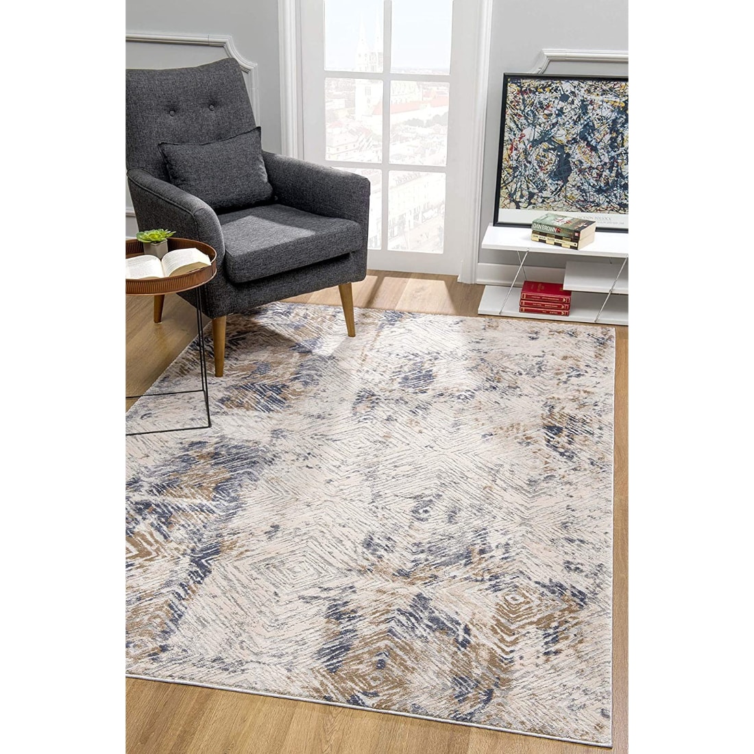 HomeRoots 4000390502 3 x 5 (ft) Polypropylene Beige Rectangular Indoor Abstract Area rug