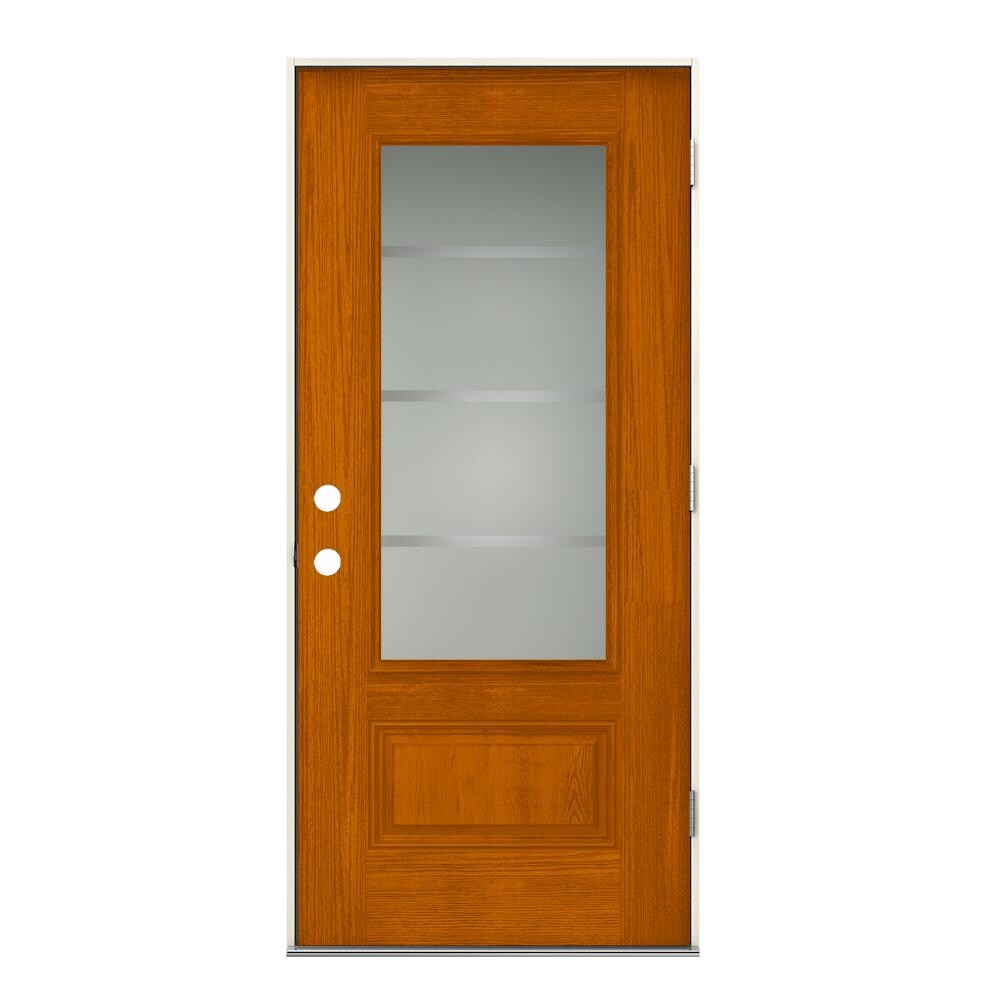 Jeld Wen Crosslines 36 In X 80 In Fiberglass 34 Lite Left Hand Outswing Saffron Stained Prehung