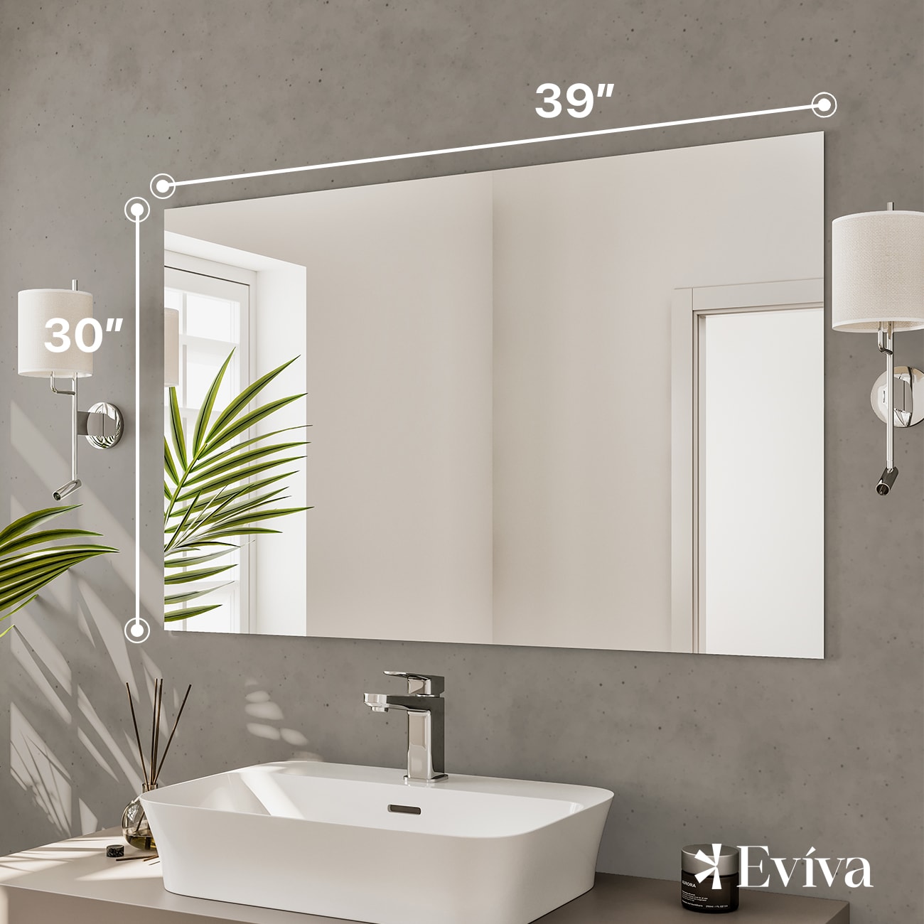 Sleek 39" Frameless Rectangular Beveled Bathroom Mirror