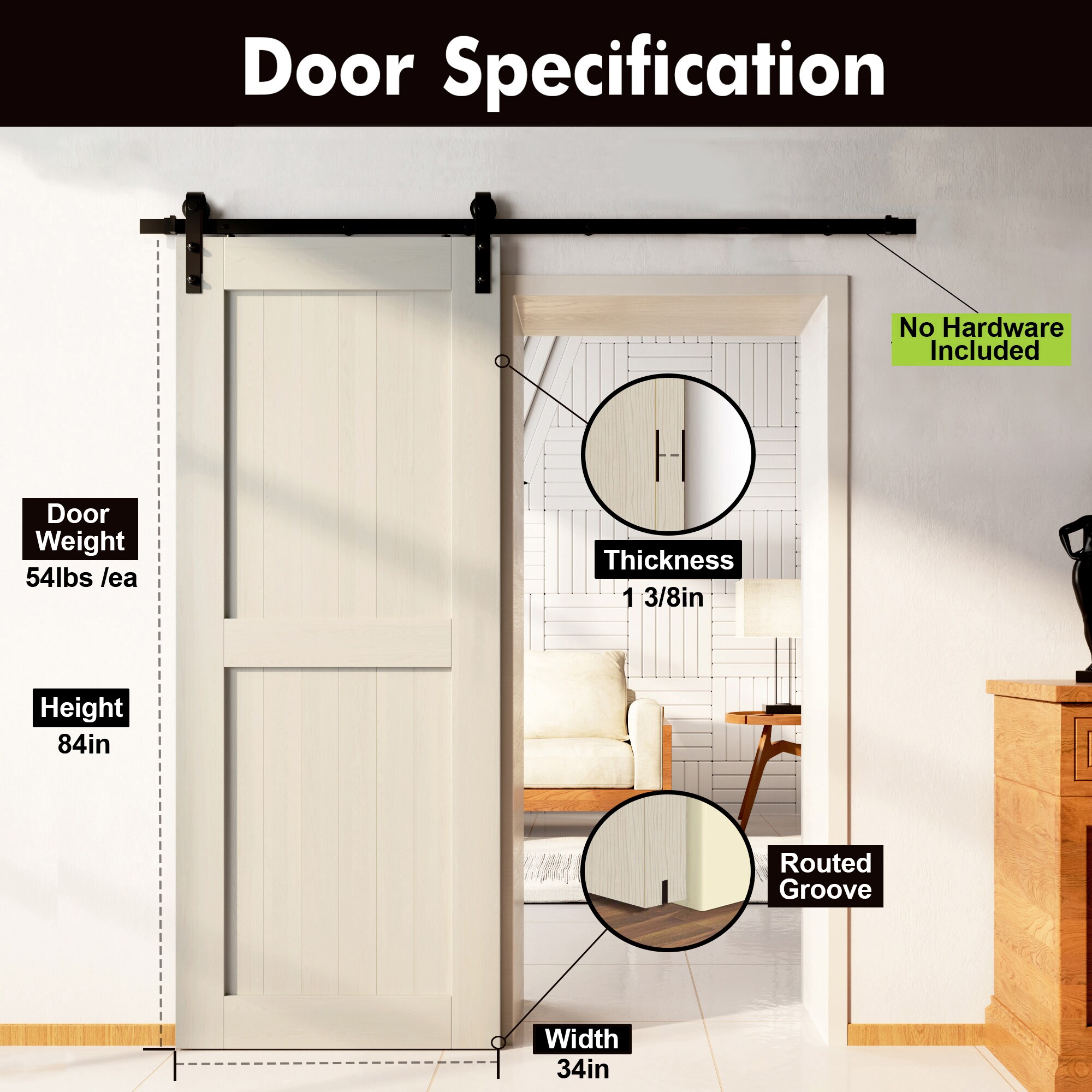 HOMACER 3484-H-TGRAY Barn-Doors - View #3