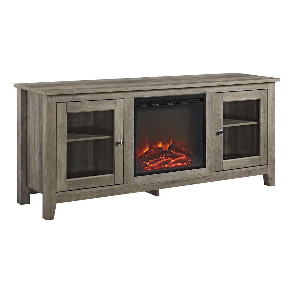 Walker Edison W58FP4DWGW 58-Inches W Grey Wash TV Stand with LED Flat wall Electric Fireplace