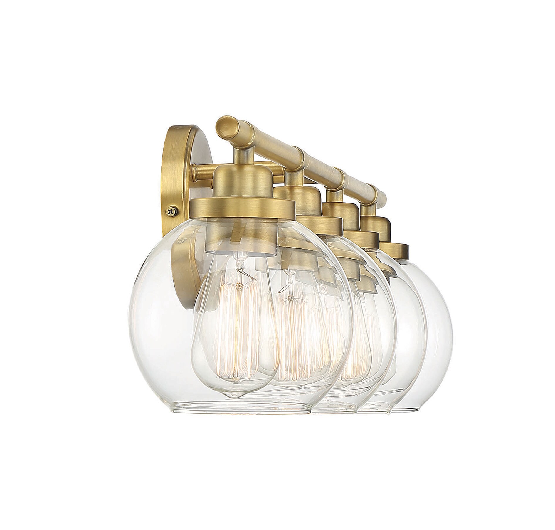 Warm Brass 4-Light Vanity with Clear Glass Shades