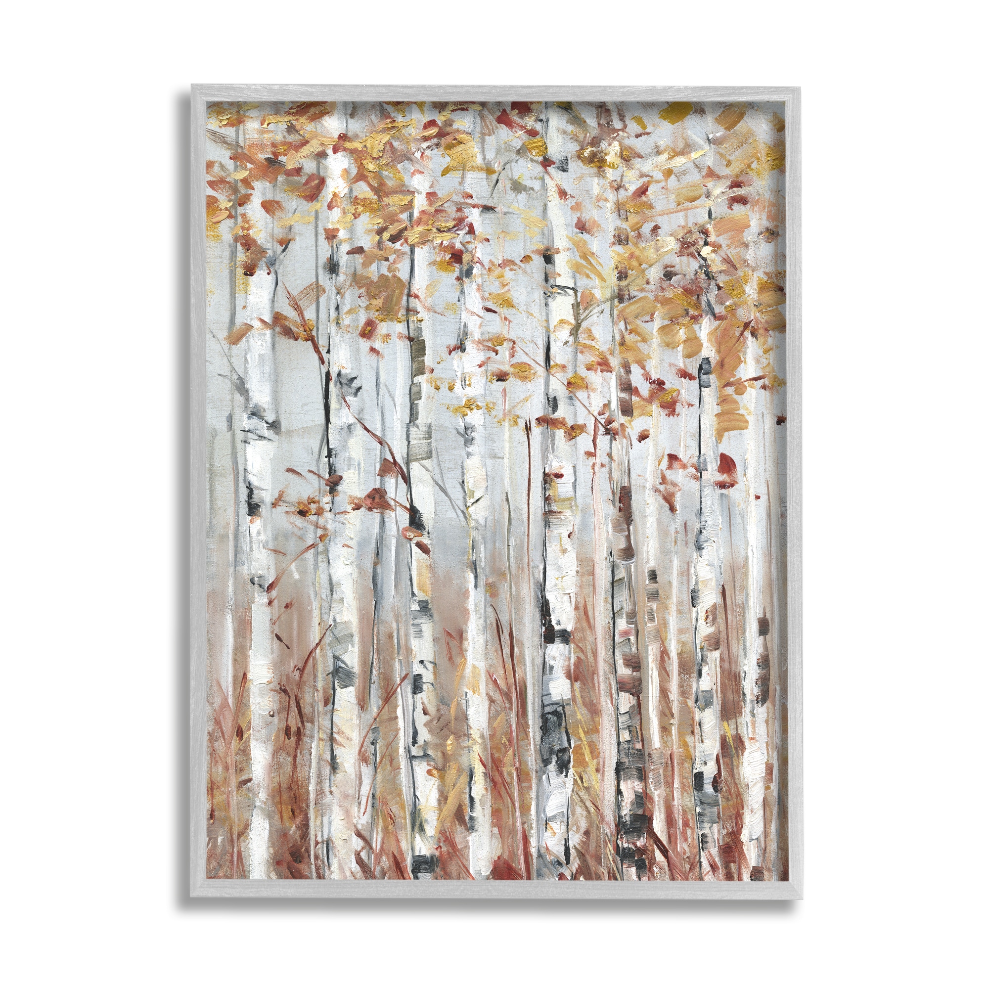 Stupell Industries Autumn Birch Tree Foliage Rustic Forest Landscape Sally Swatland Gray Wood Framed 30-in H x 24-in W Landscape Print on Canvas -  AF-572-GFF-24X30