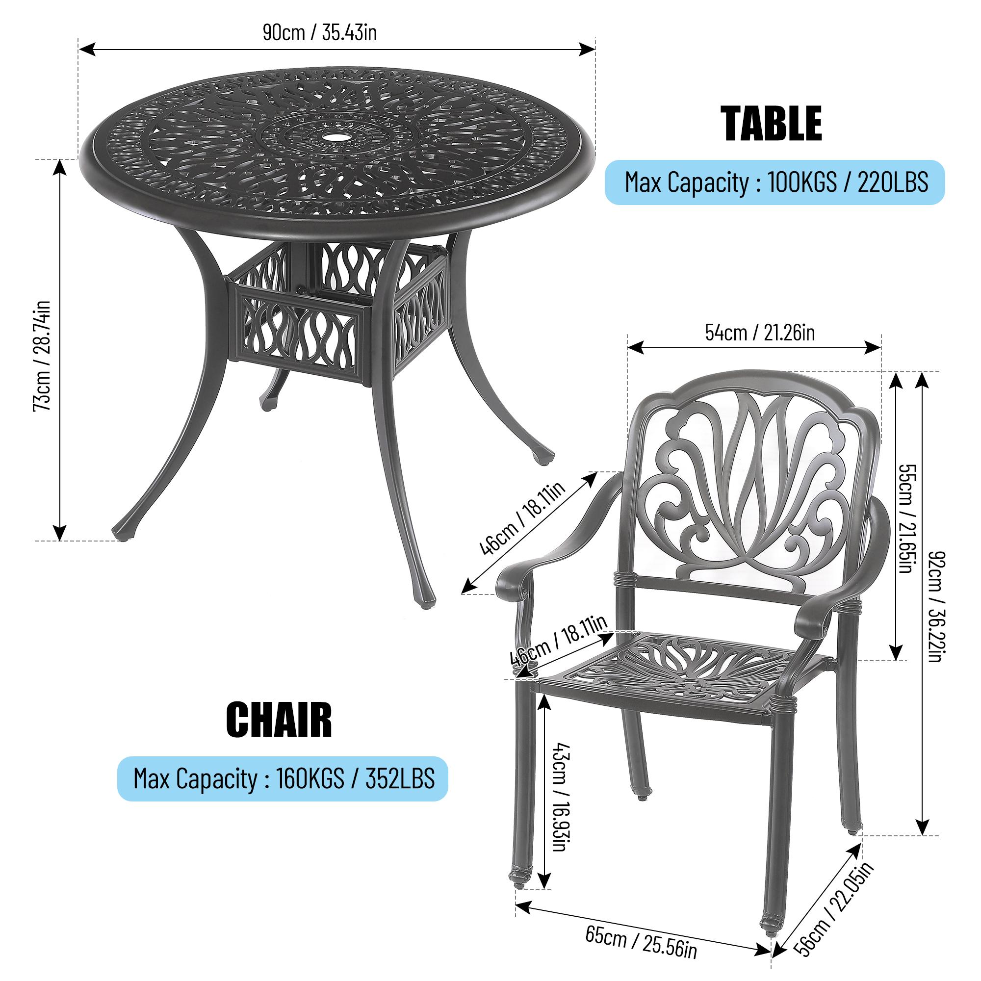 BABOOM Cast Aluminum Dining Table Set 5-Piece Black Patio Dining Set ...