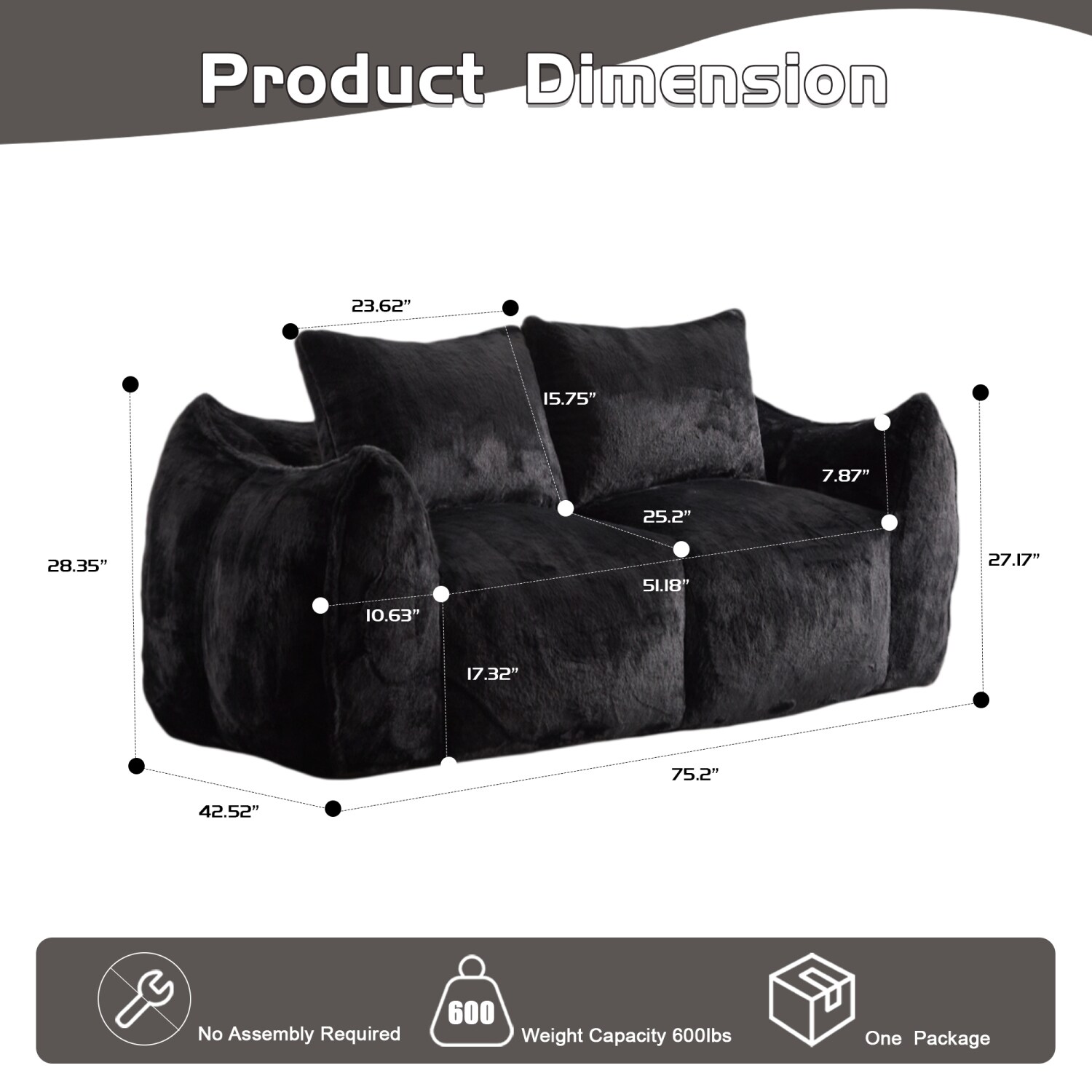 Streamdale Furniture Streamdale Giant Black Bean Bag Couch