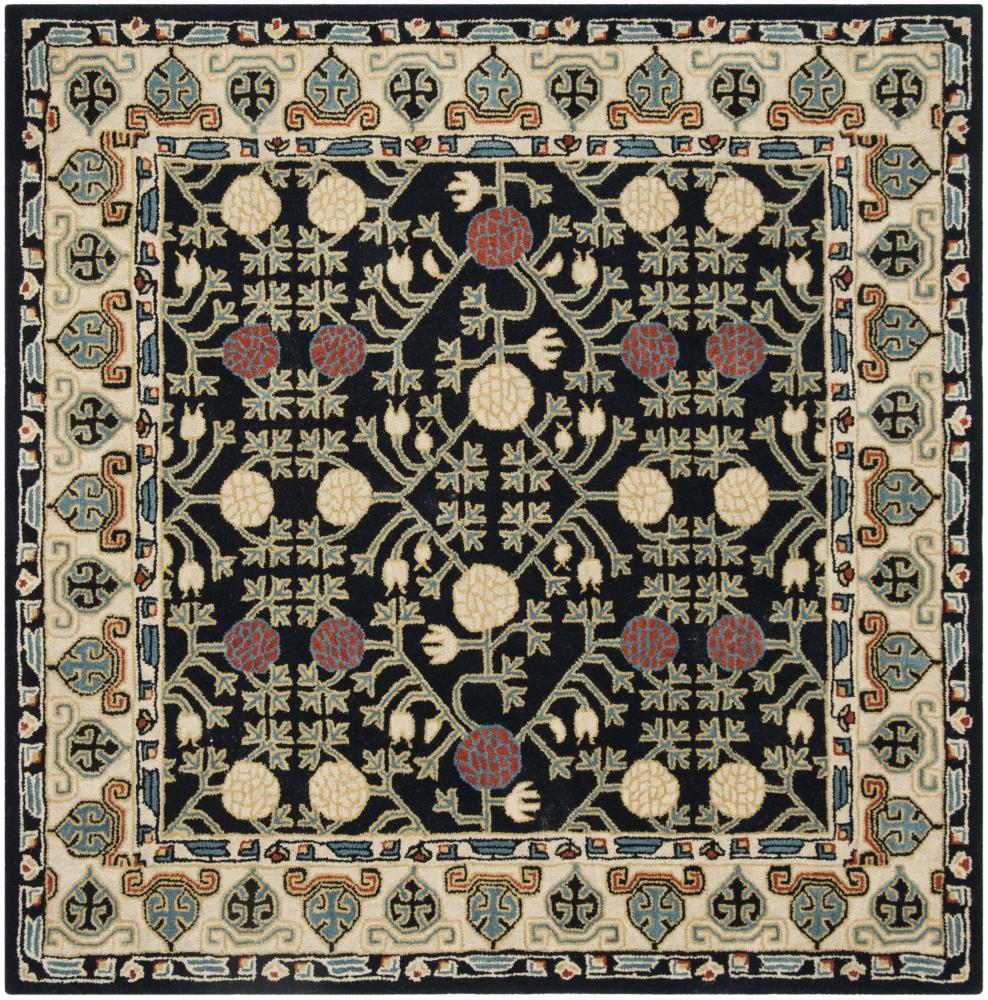 Ivory and Navy 6' x 6' Square Hand-Tufted Wool Rug