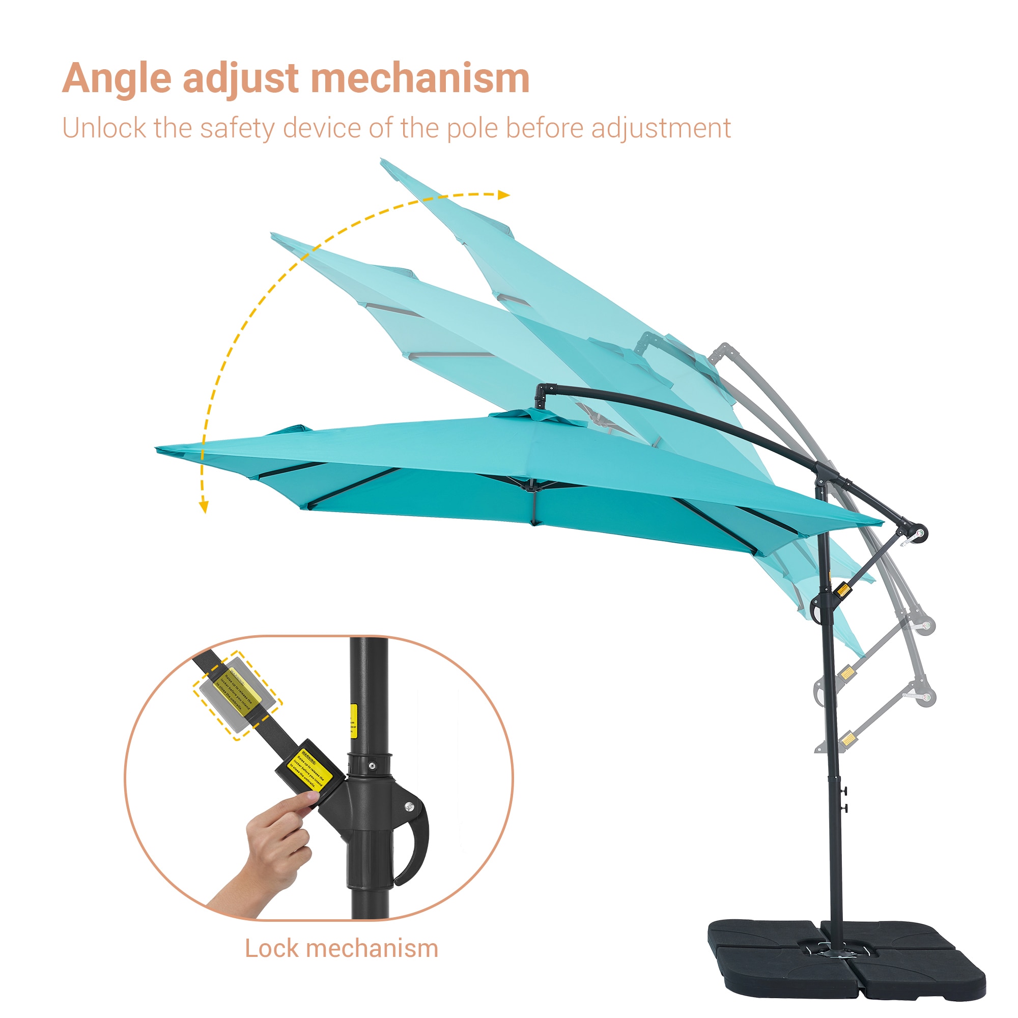 ACEGOSES 8.2-ft Turquoise No-tilt Offset Patio Umbrella with Base 