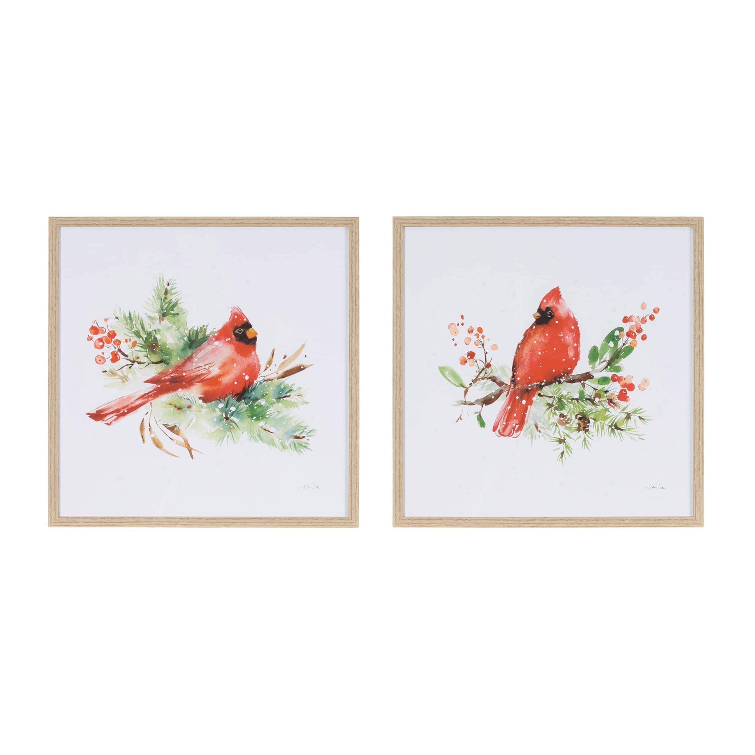 Melrose International 94548DS Framed Winter Cardinal Print Under Glass (Set of 2)