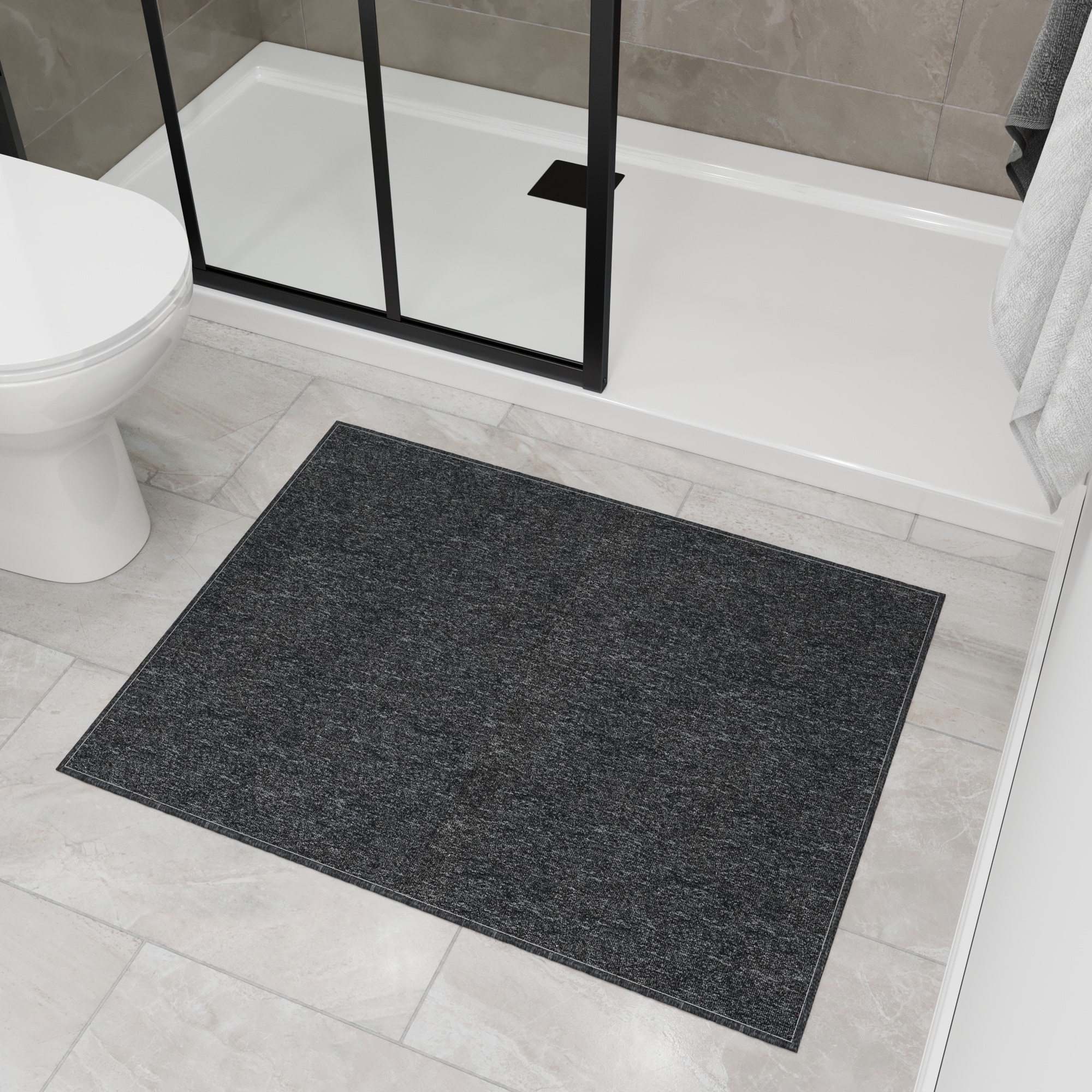 Ottomanson EMY7504-2X4 Non-Slip 1'10" x 4' Entryway Mat 2 x 4 (ft) Loomed Polyester Black Rectangular Indoor Solid Area rug