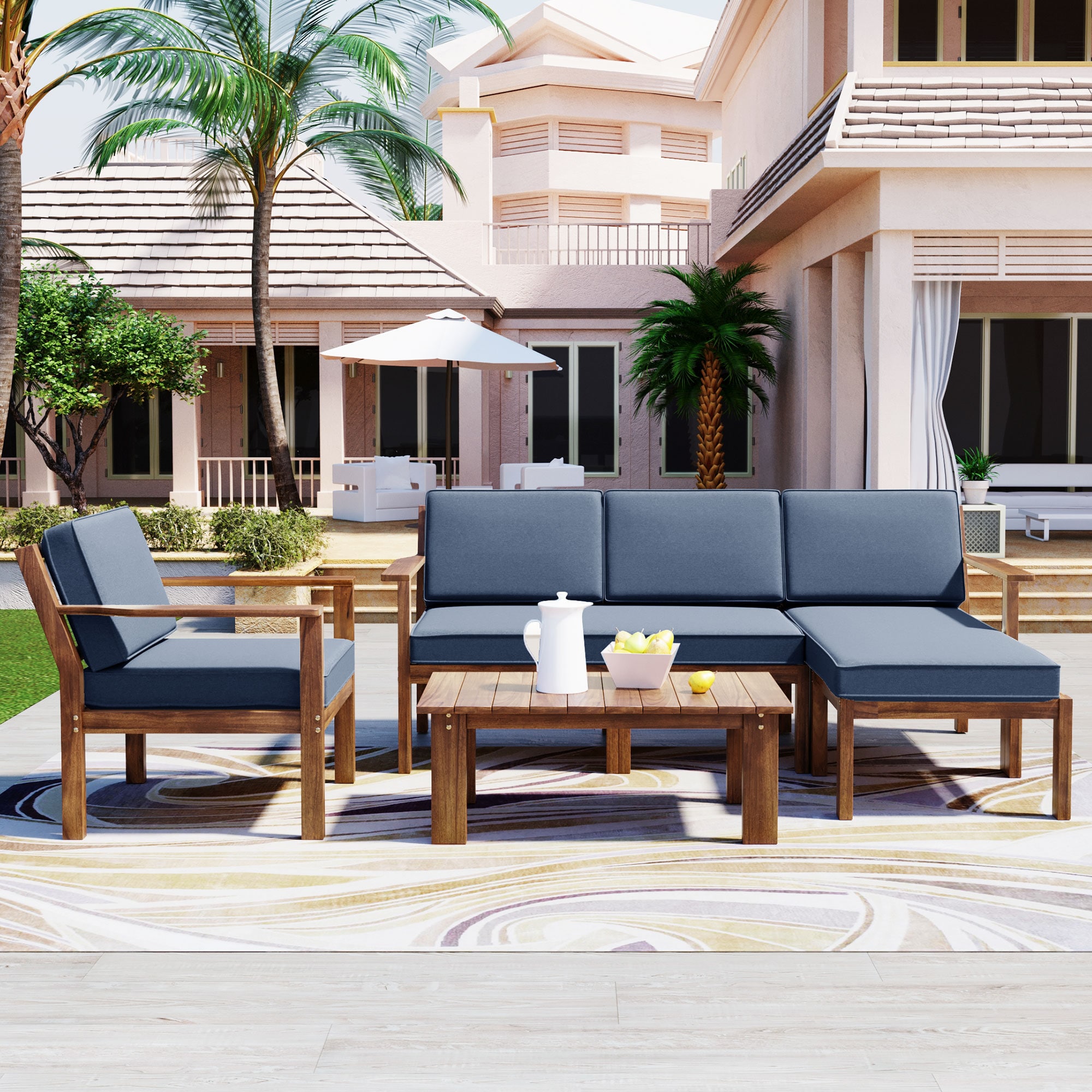 ModernLuxe L-WY000397AAE 4 -Piece Patio Sofa Conversation Set with Gray Cushions