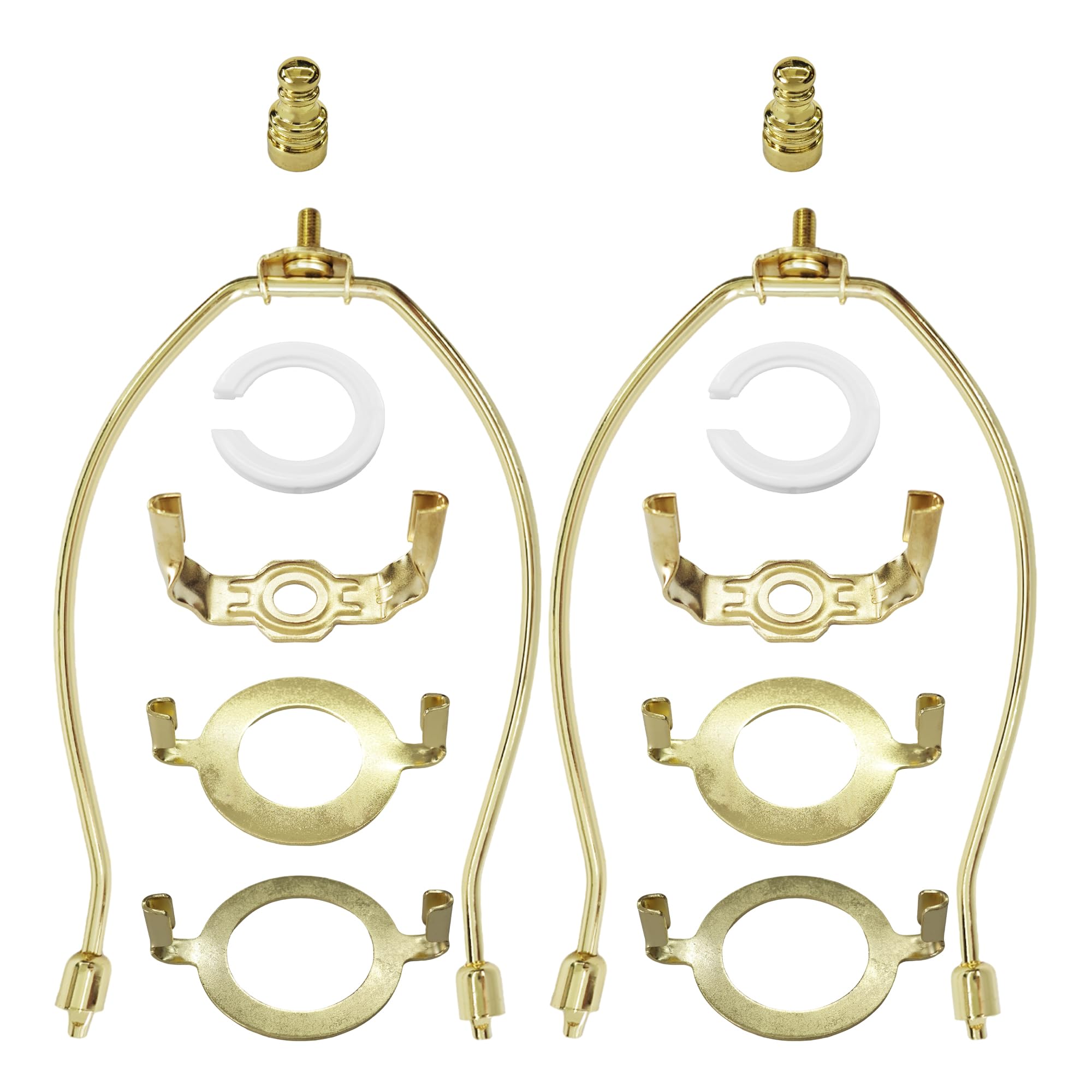 Aoibox  2 Pack 8 Inch Lamp Shade Harp Holder Kit with Finials 3 8 Inch Saddle and E14 E26 E27 UNO Fitter Adapters
