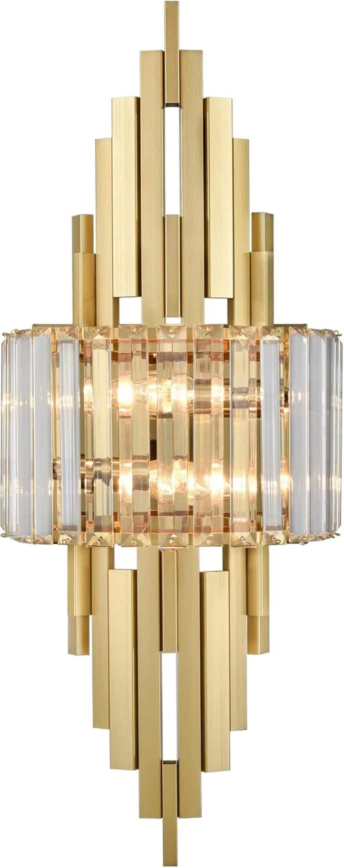 Claxy TJ-T3234-2BU-J Glass 9.8-in W 1 -Light Brushed Brass Wall Sconce