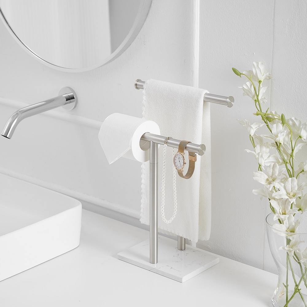 Freestanding Toilet Paper Holder With Natural Marble Base - N/A
