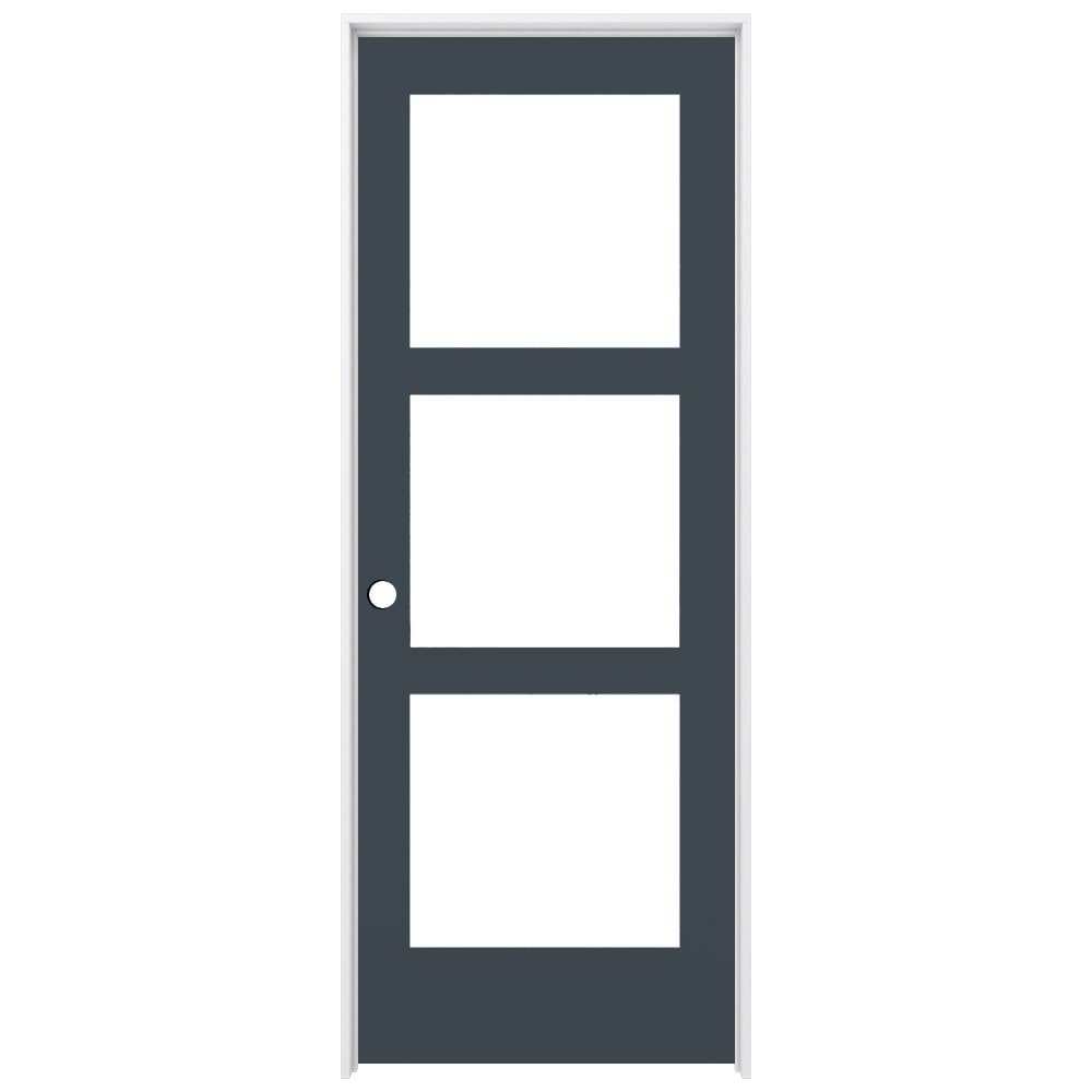RELIABILT LO1370257 24-in x 80-in Slate Solid core 3-panel square Frosted glass Right hand Smooth Prefinished Pine Wood Flat Jamb Single Prehung Interior Door