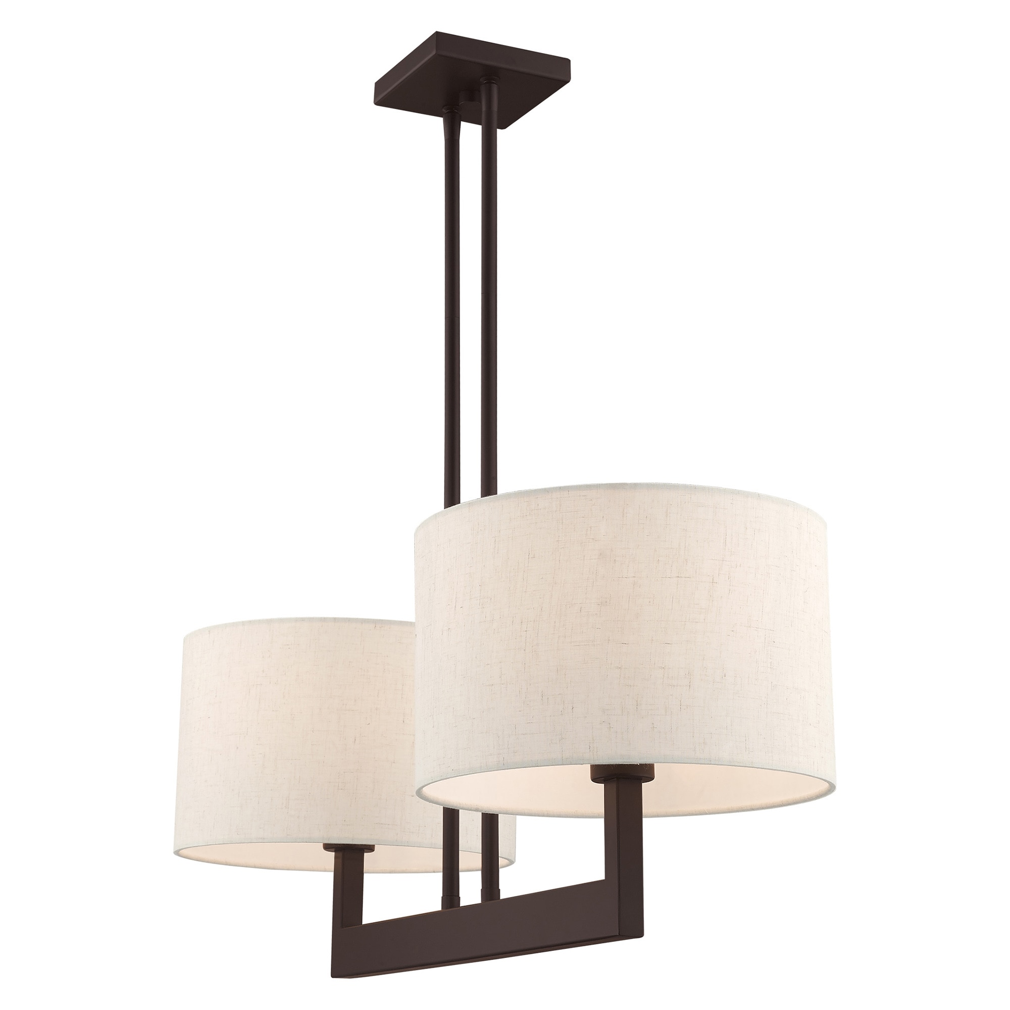 Hayworth Bronze 2-Light Linear Drum Chandelier with Oatmeal Shade